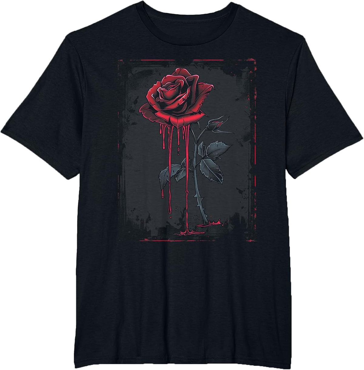 Anime Goth Withered Rose Blood Gothic Art Punk Vintage Edgy T-Shirt - Black