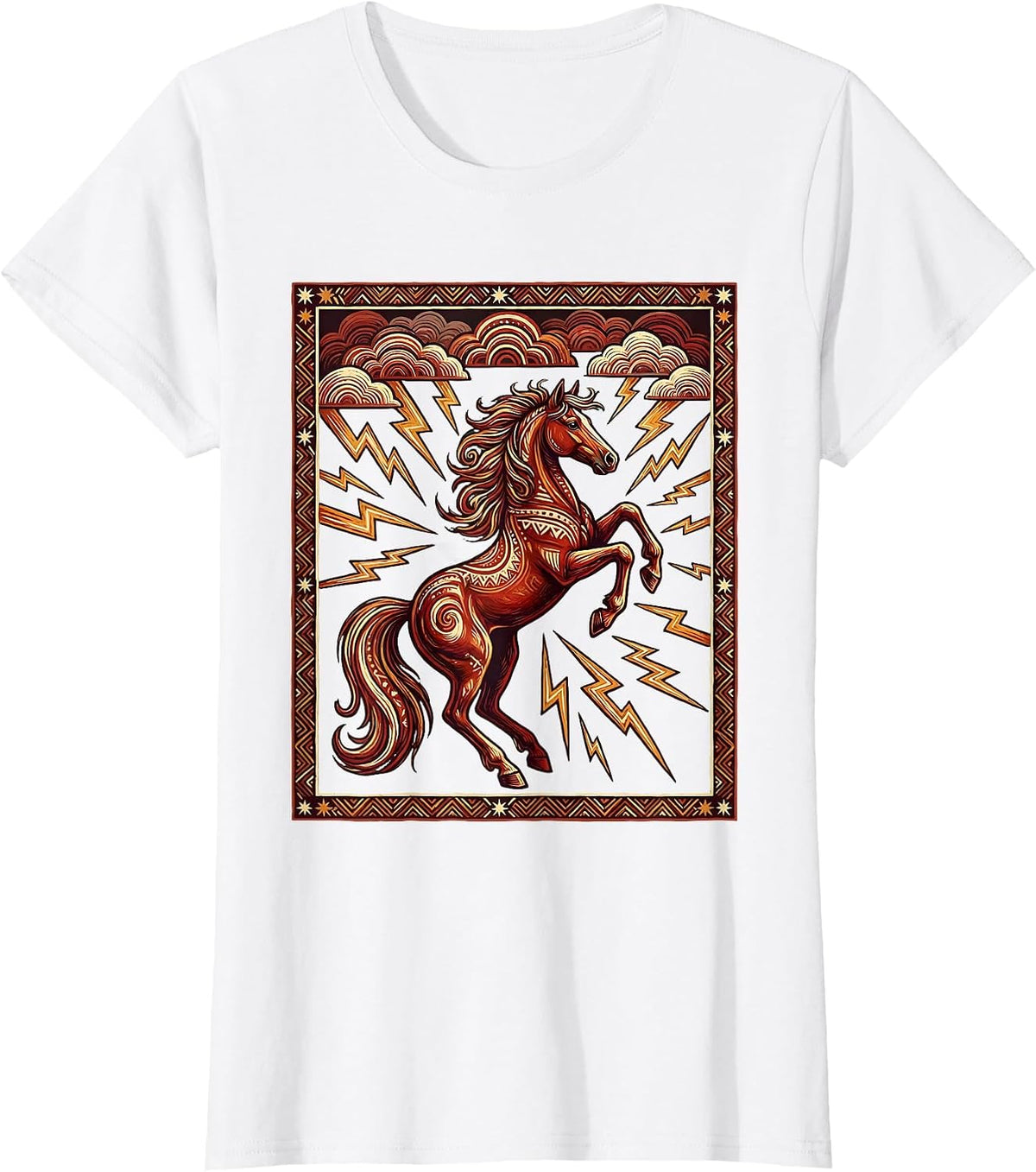 Rearing Horse Lightning Storm Western Graphic T-Shirt - White