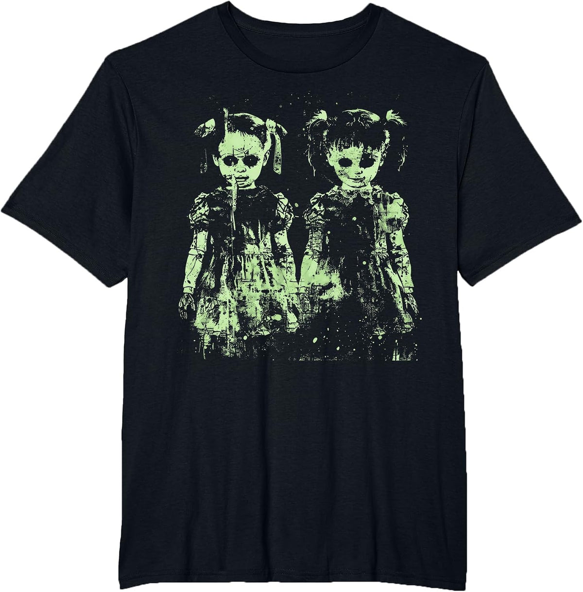 Horror Doll Creepy Cute Haunted Green Pastel Goth Alt Scary T-Shirt - Black
