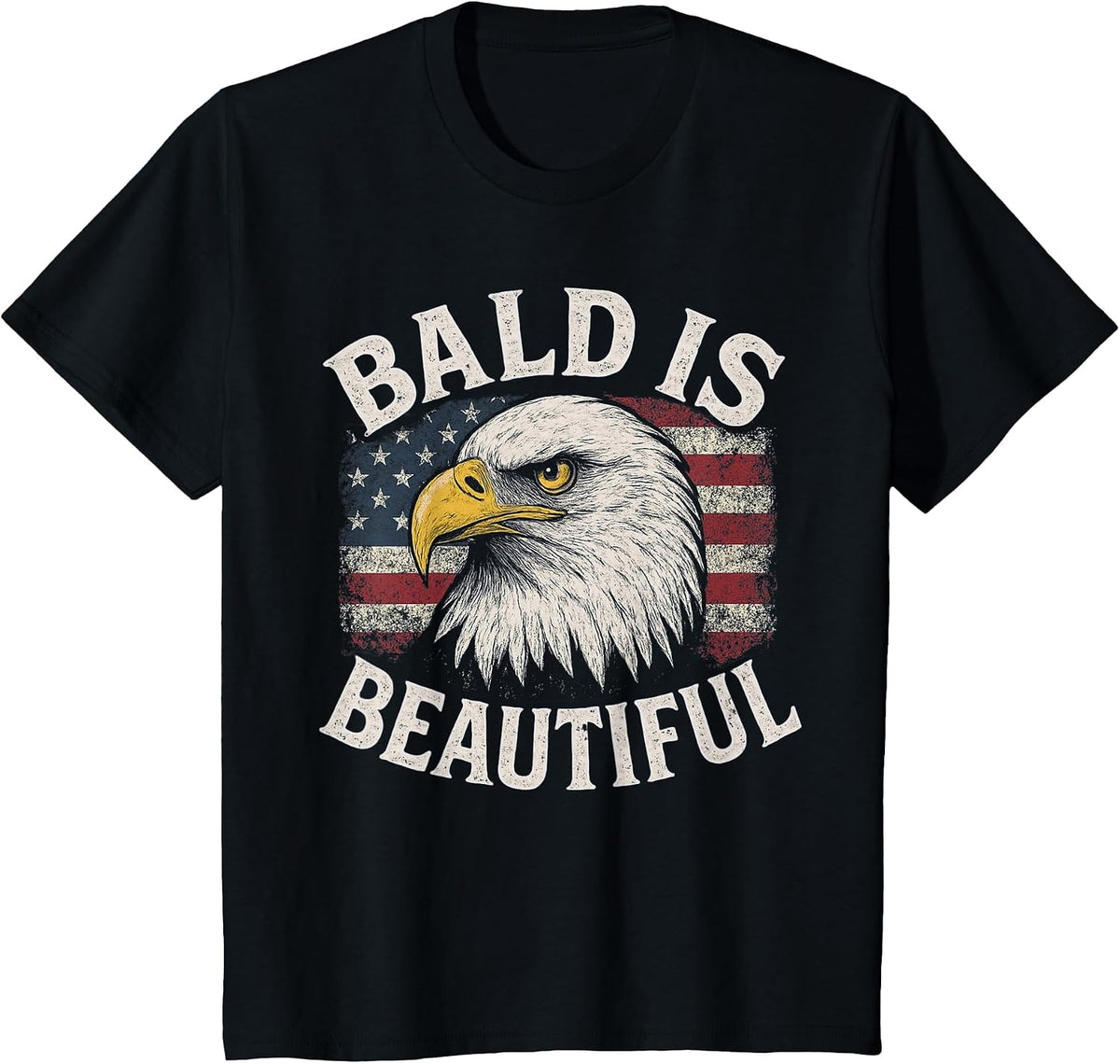Bald is Beautiful 4th of July American Flag USA Bald Eagle T-Shirt - Black