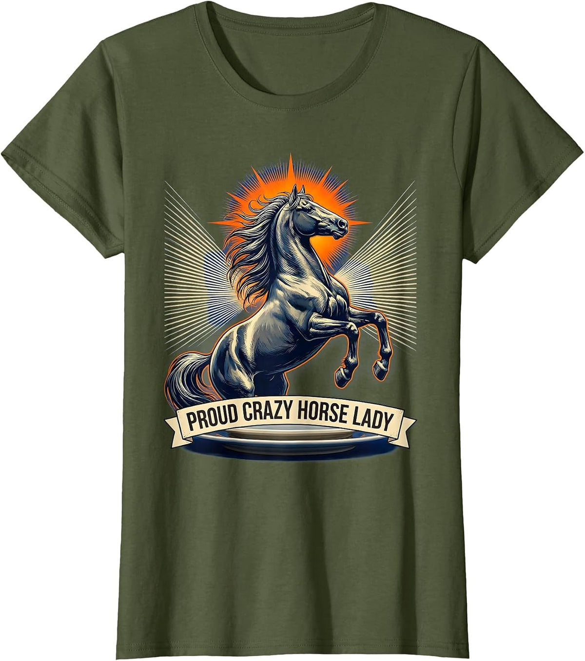 Women's Proud Crazy Horse Lady Equestrian Design T-Shirt - Olive Green