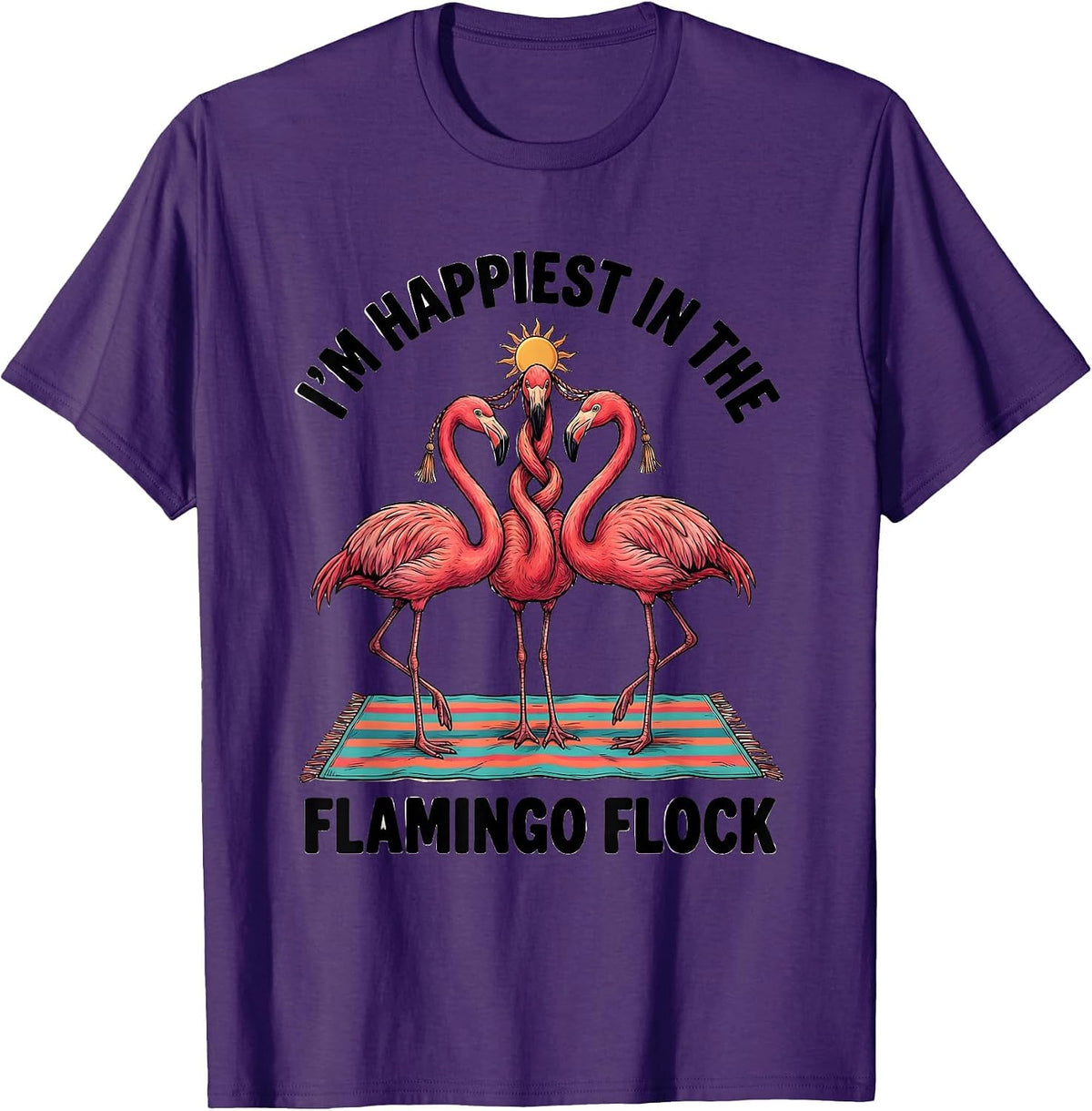 Men's I’m Happiest In The Flamingo Flock Funny Tropical Bird T-Shirt - Purple