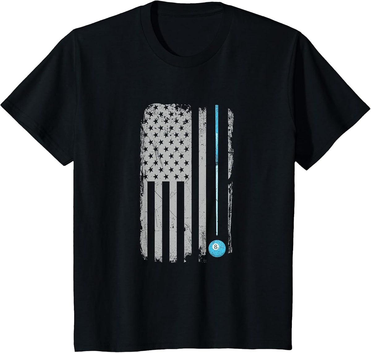 Pool Stick Billiards 8 Ball Vintage USA American Flag T-Shirt - Black