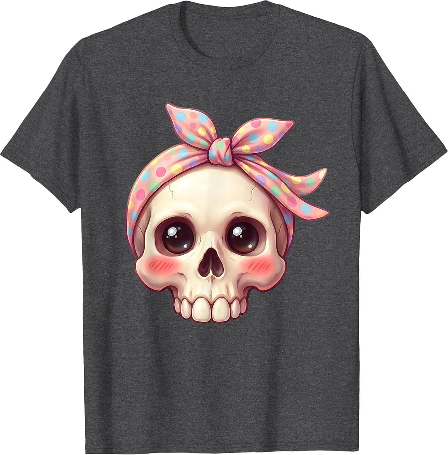 Men's Polka Dot Bandana Skull Graphic Tee T-Shirt - Dark Heather Grey