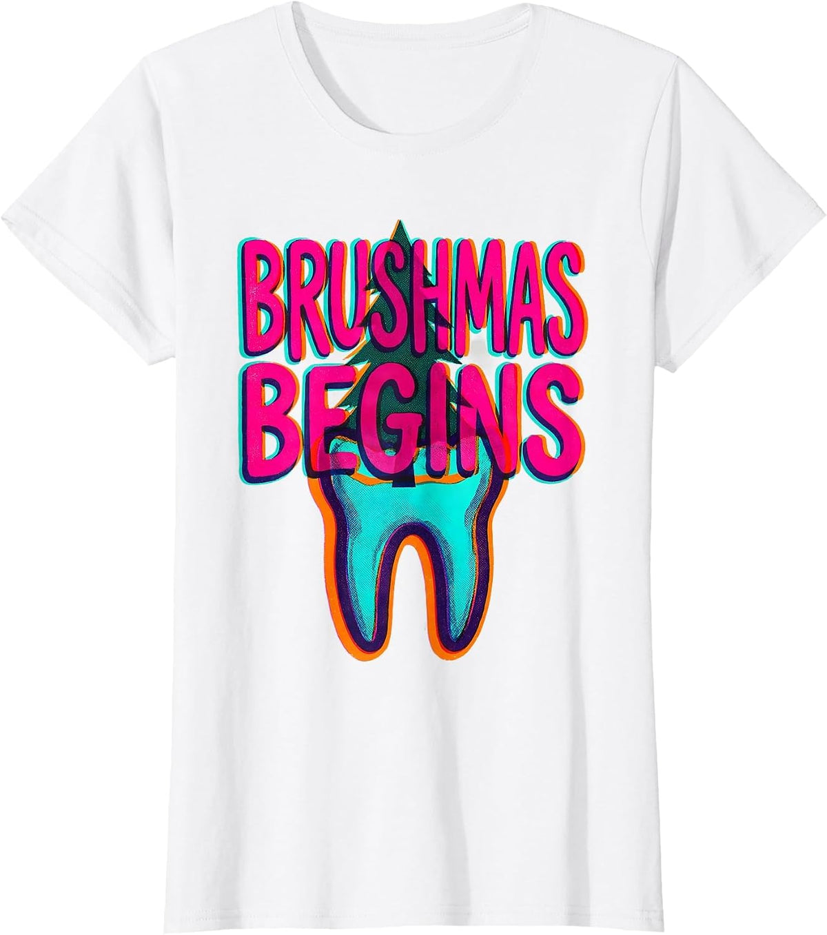 Women's Brushmas Begins Risograph Dental Office Holiday Humor T-Shirt - White