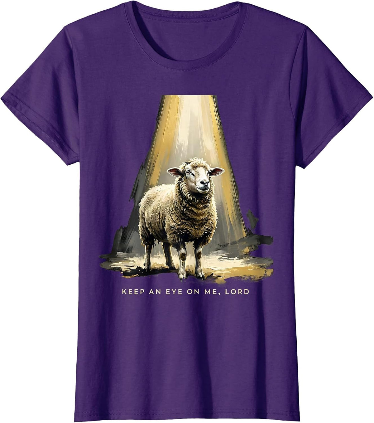 Women's Keep An Eye On Me Lord Funny Faith Christian Sheep Humor T-Shirt - Purple