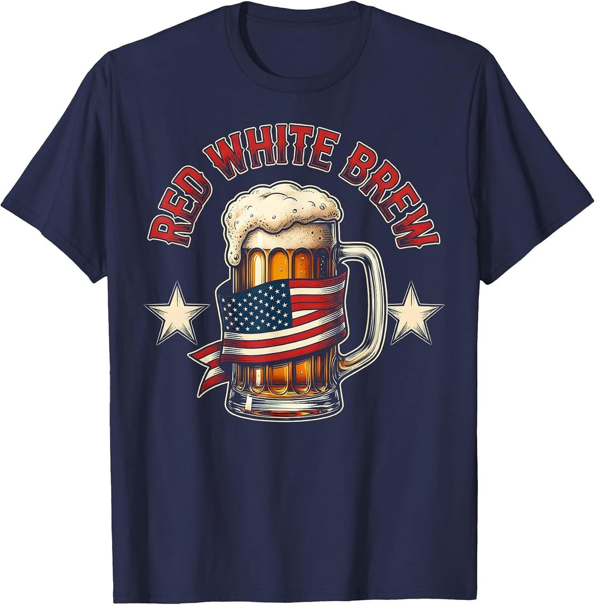 Red White Brew American Flag Patriotic Design T-Shirt - Navy Blue
