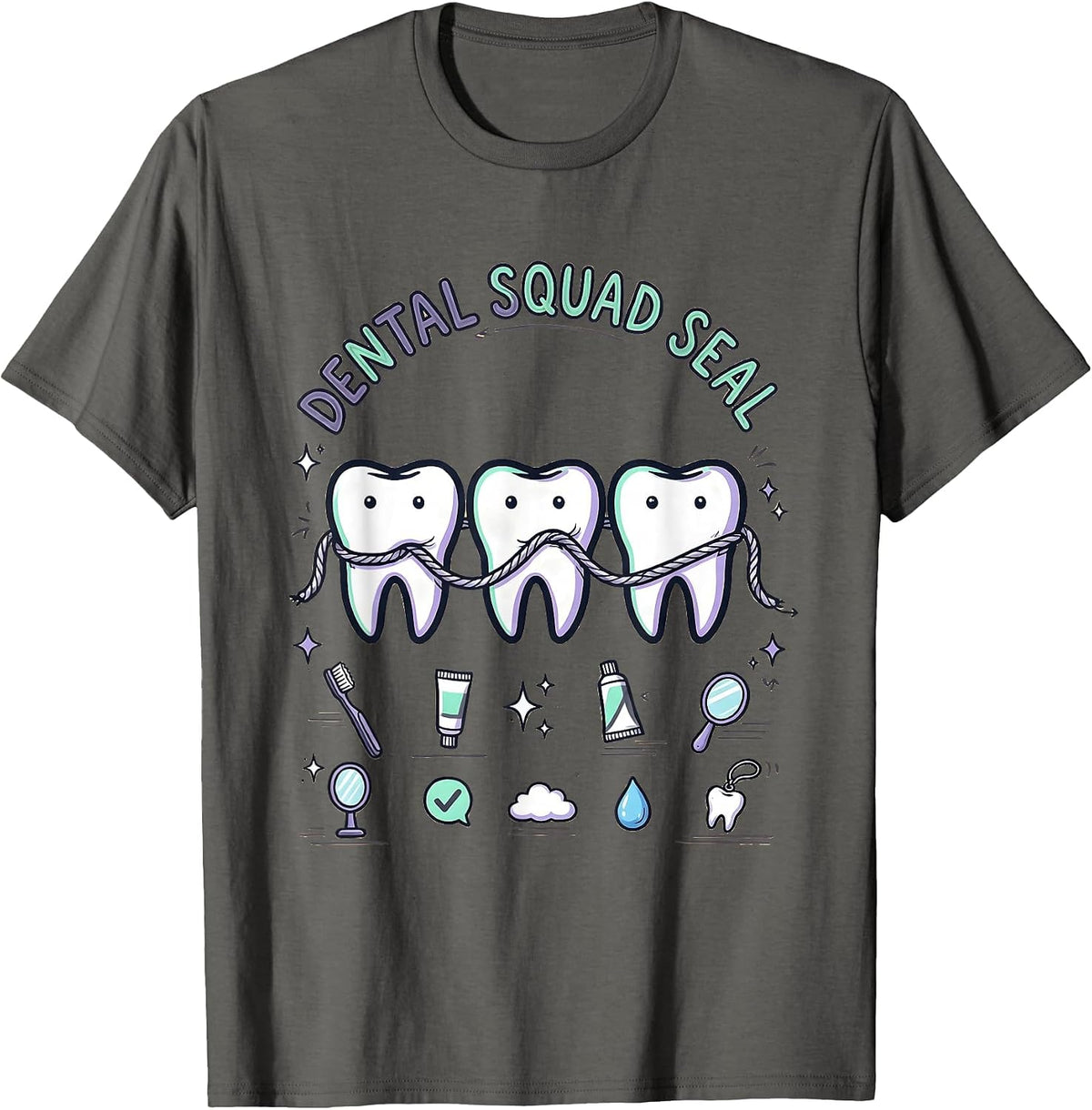 Dental Squad Seal Kawaii Dental Hygienist Humor Office Staff T-Shirt - Asphalt Grey