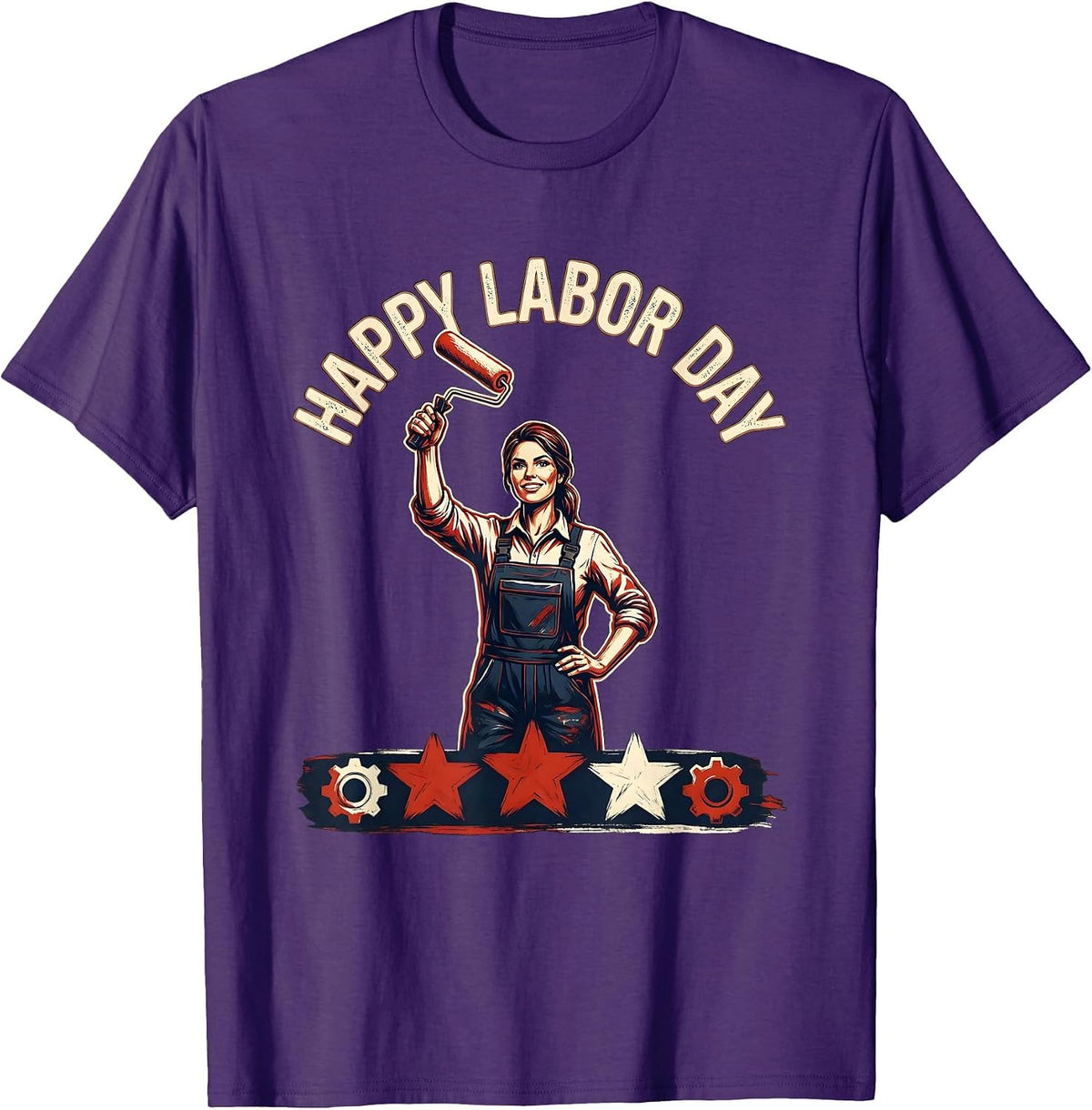 Men's Happy Labor Day Patriotic Woman Emblem Labor Day Weekend T-Shirt - Purple