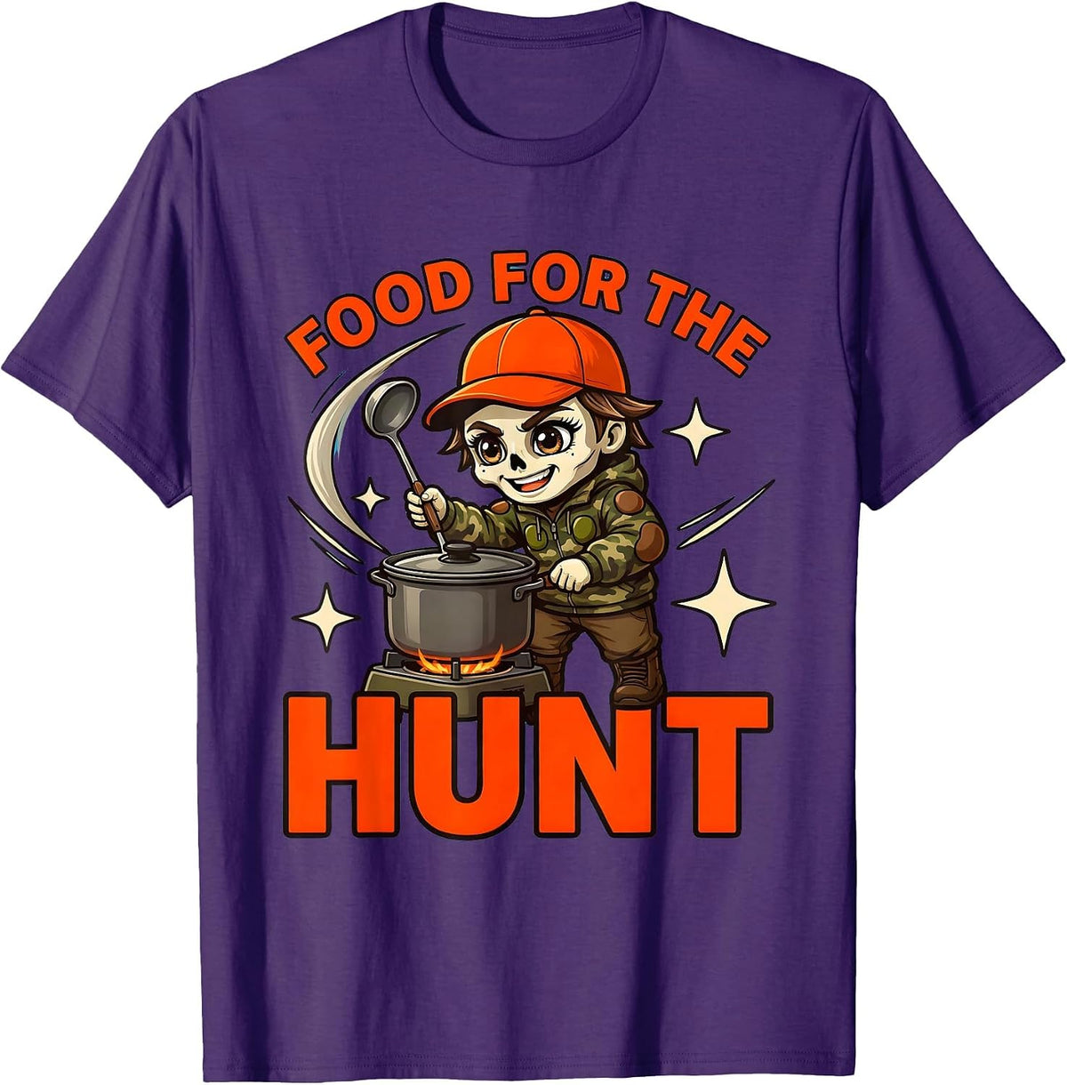 FOOD FOR THE HUNT Funny Hunter Deer Camp Cartoon T-Shirt - Purple