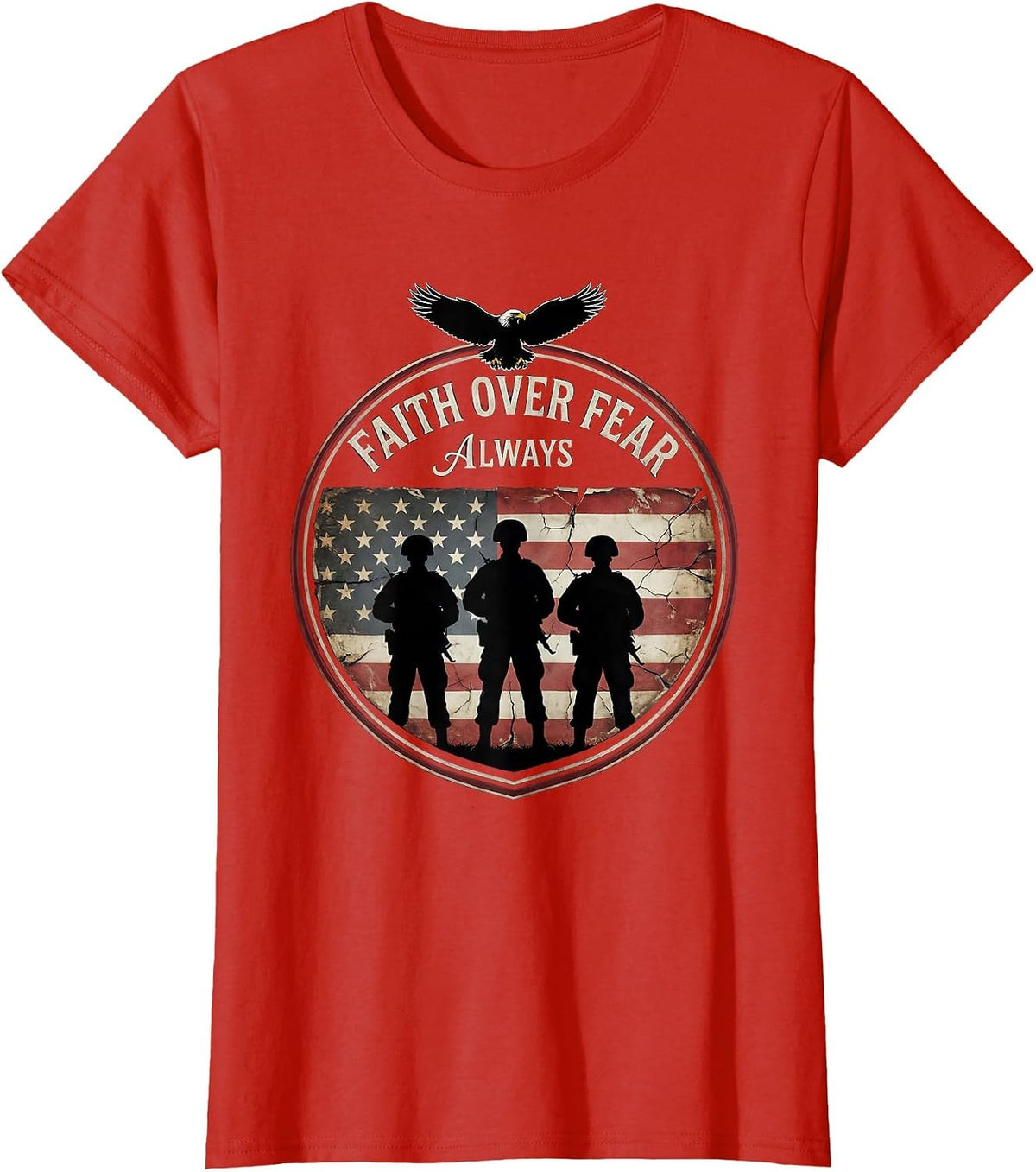 Women's Faith Over Fear Always Freedom Graphic Design T-Shirt - Red