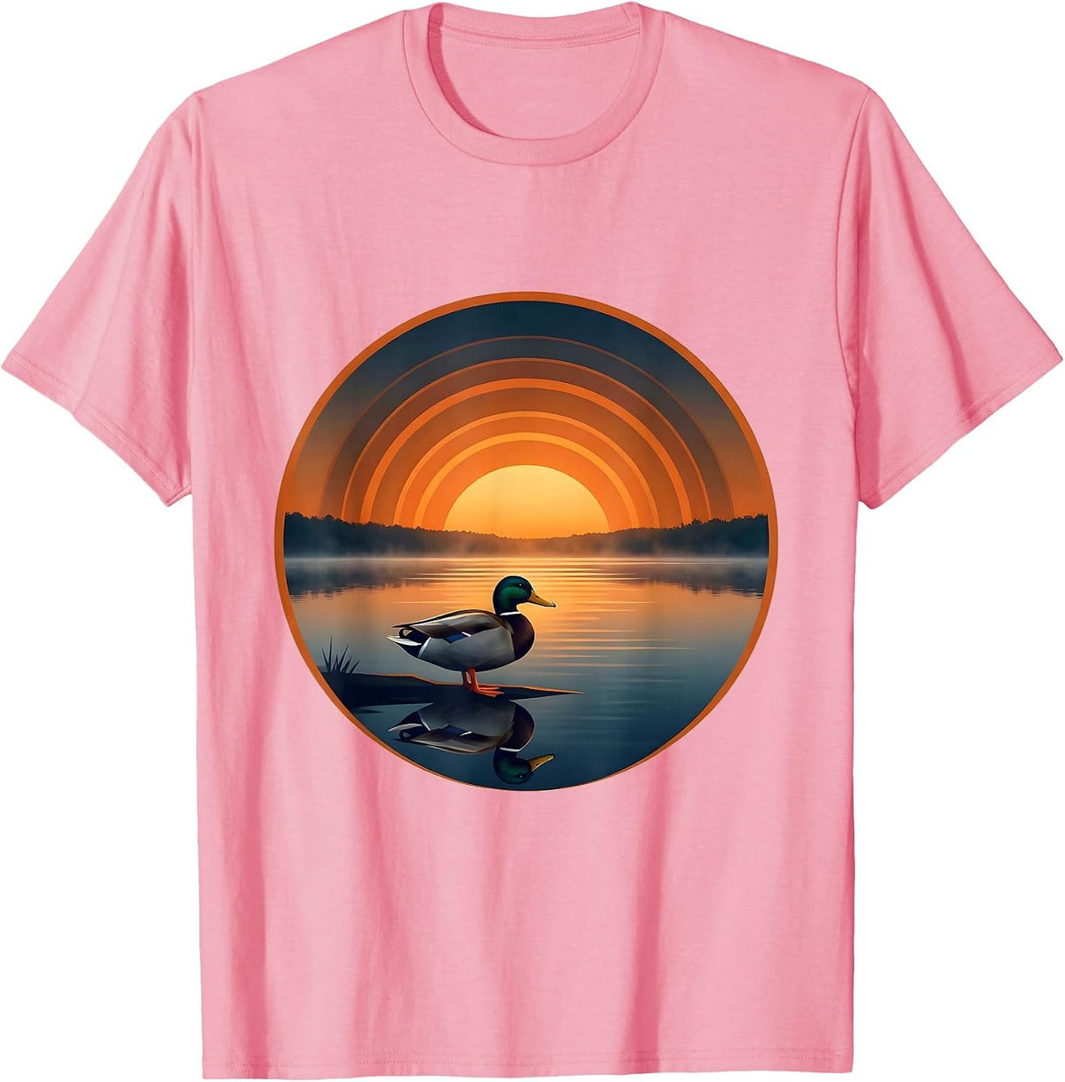 Men's Duck Silhouette Misty Sunrise Lake Graphic T-Shirt - Pink