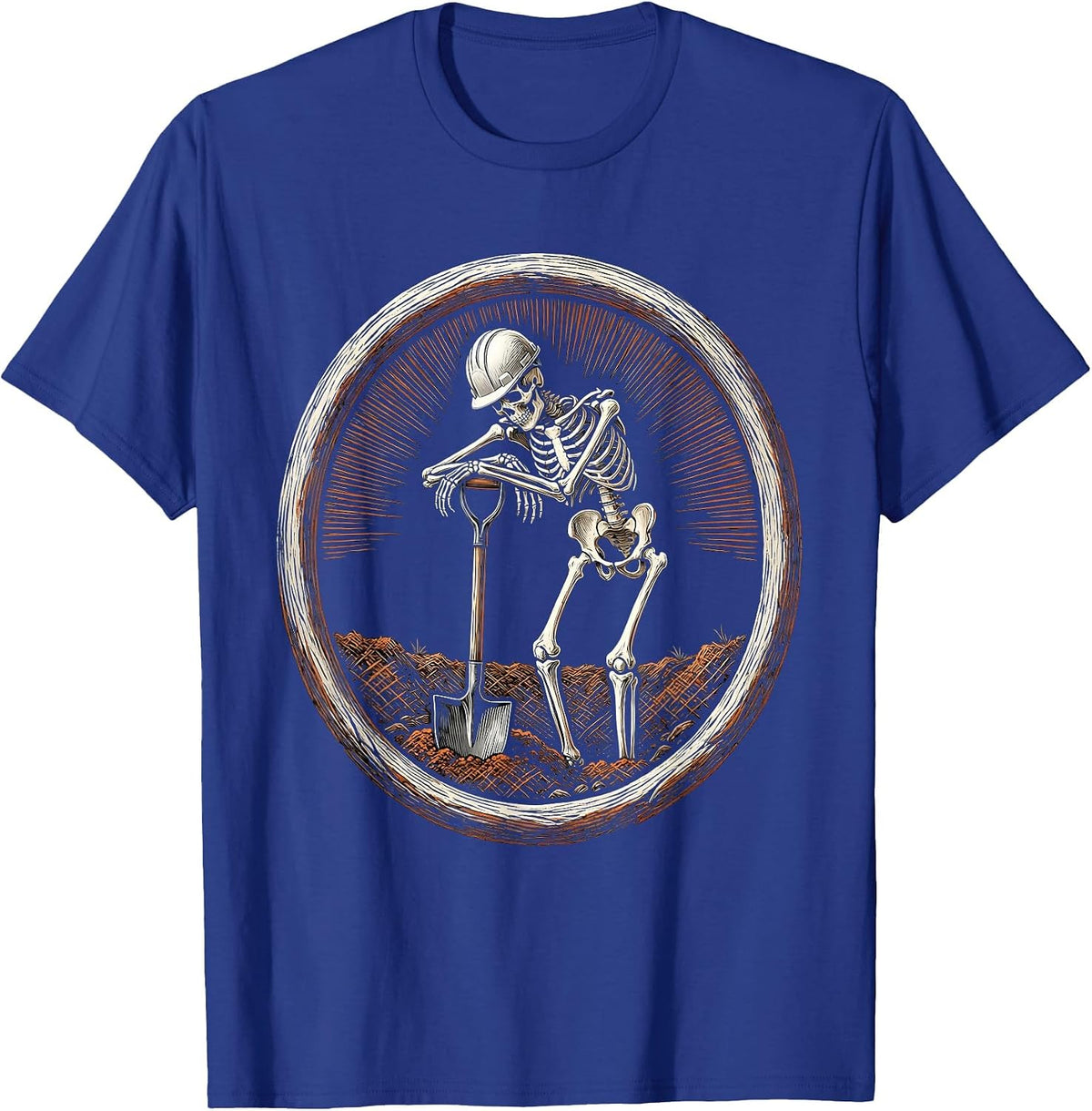 Labor Day Skeleton Hard Hat Shovel Sarcastic T-Shirt - Royal Blue