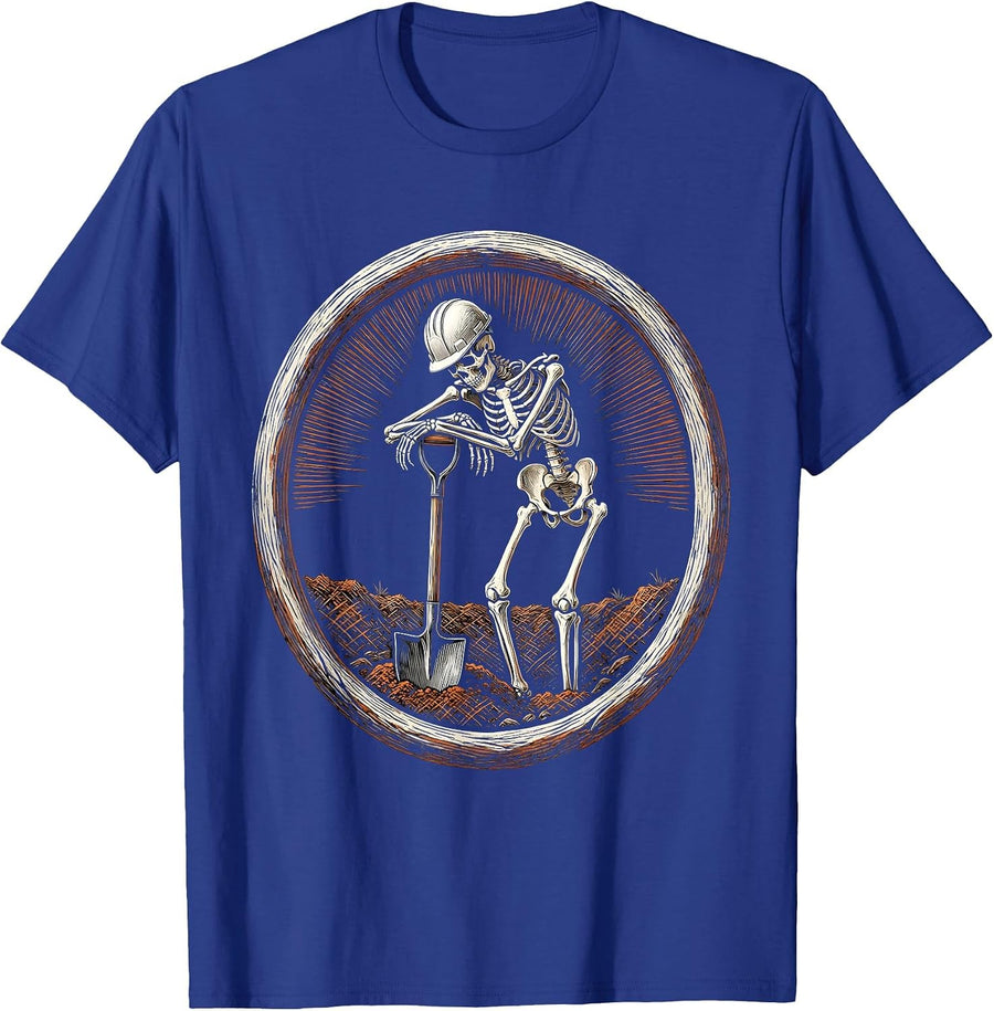 Labor Day Skeleton Hard Hat Shovel Sarcastic T-Shirt - Royal Blue