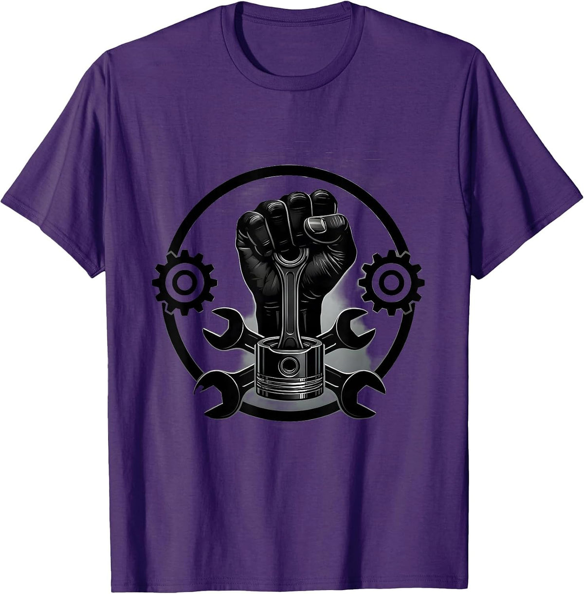 Men's Mechanic Hand Gripping Engine Piston Graphic Tee T-Shirt - Purple