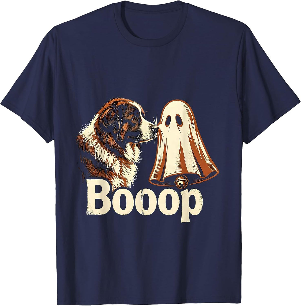 Men's Booop Rubber Stamp Great Pyrenees Ghost Dog Mom Halloween T-Shirt - Navy Blue