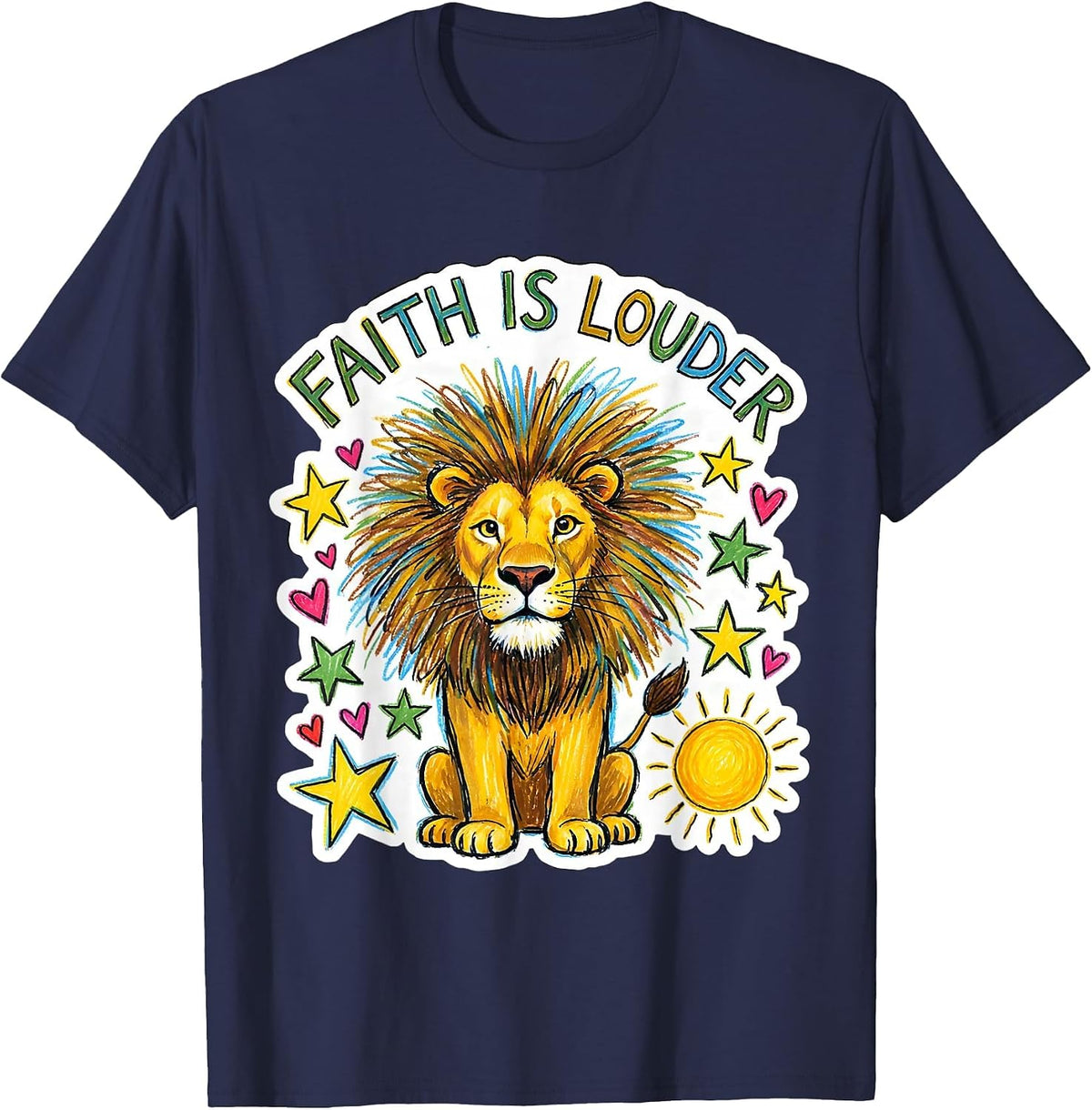 Faith Is Louder Faith Over Fear Graphic Design T-Shirt - Navy Blue