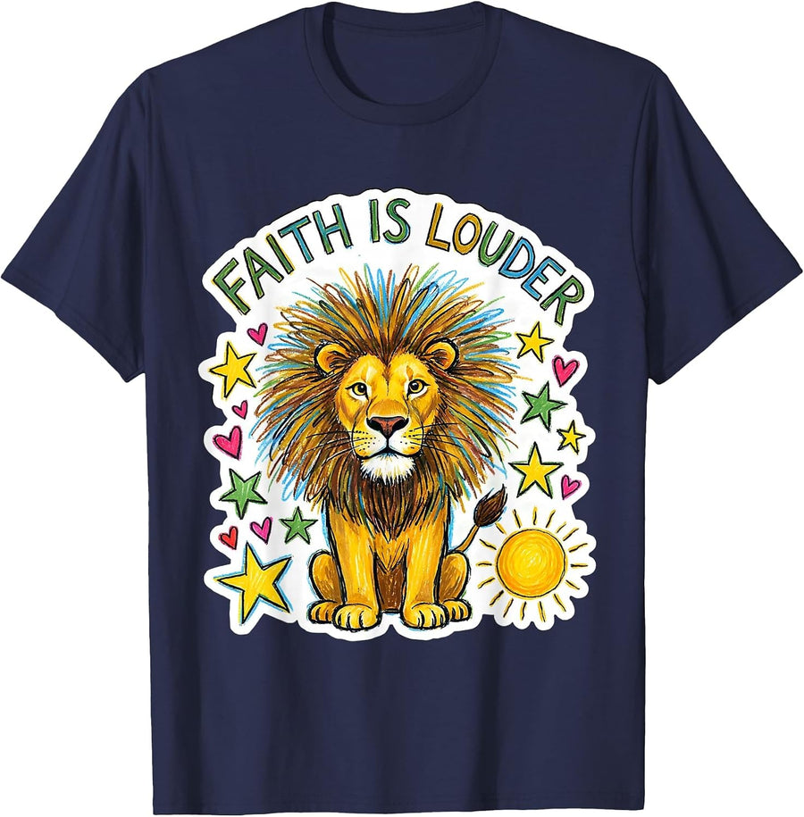 Faith Is Louder Faith Over Fear Graphic Design T-Shirt - Navy Blue