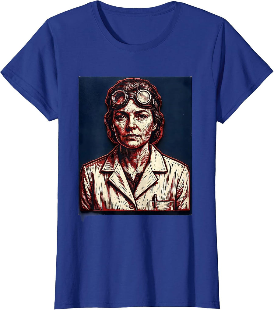 Labor Day Lab Coat Scientist Illustration T-Shirt, Women, Royal Blue, 3X-Large - As Pictured