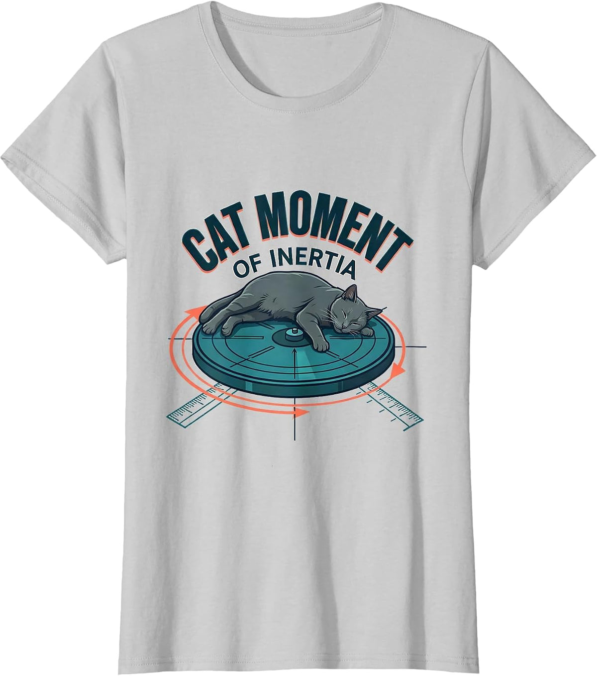 Cat Moment Of Inertia Funny Cat Science Math Teacher Gift T-Shirt - Silver Grey
