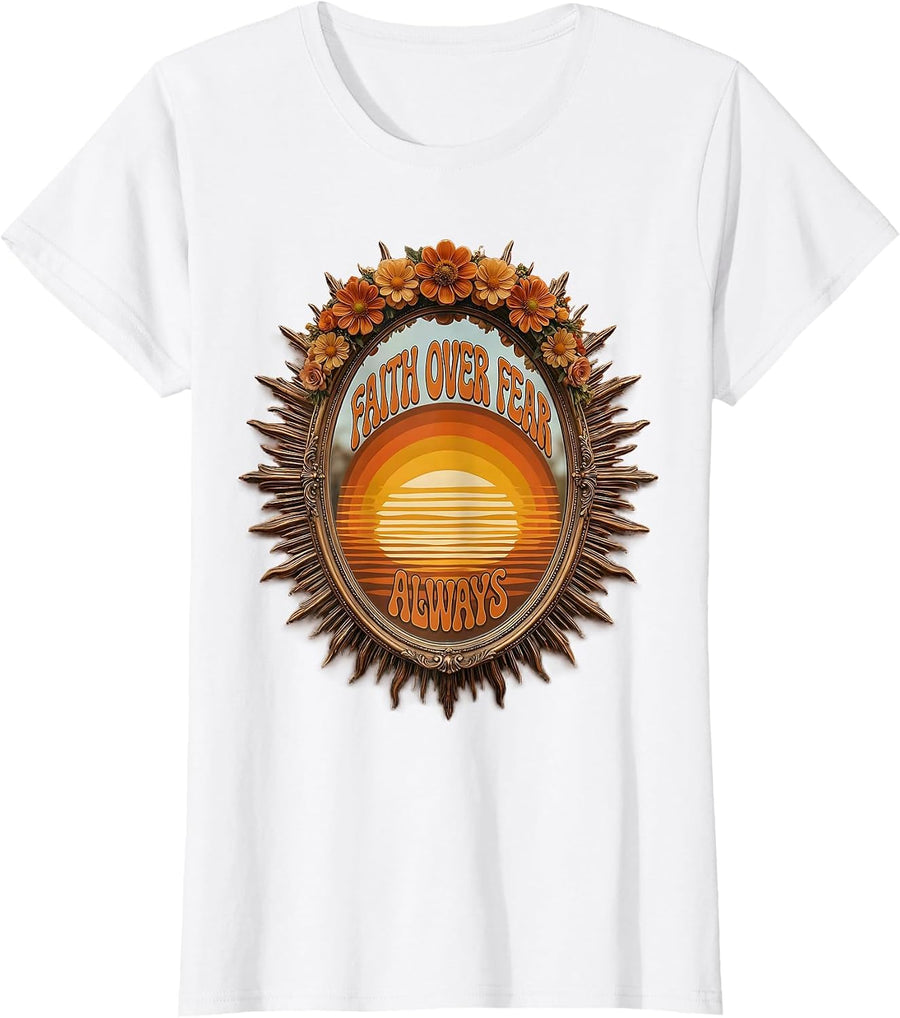 Women's Faith Over Fear Always Inspirational God Design T-Shirt - White
