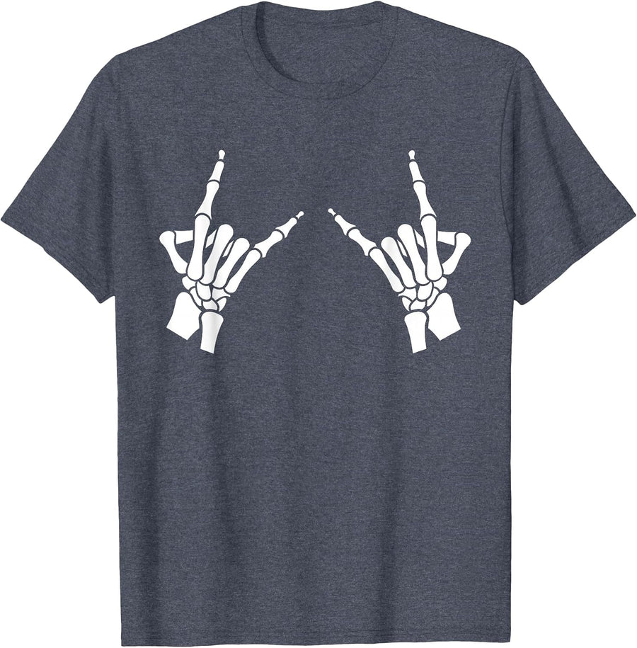Skeleton Metal Hands T-Shirt Gothic Goth T-Shirt - Heather Blue