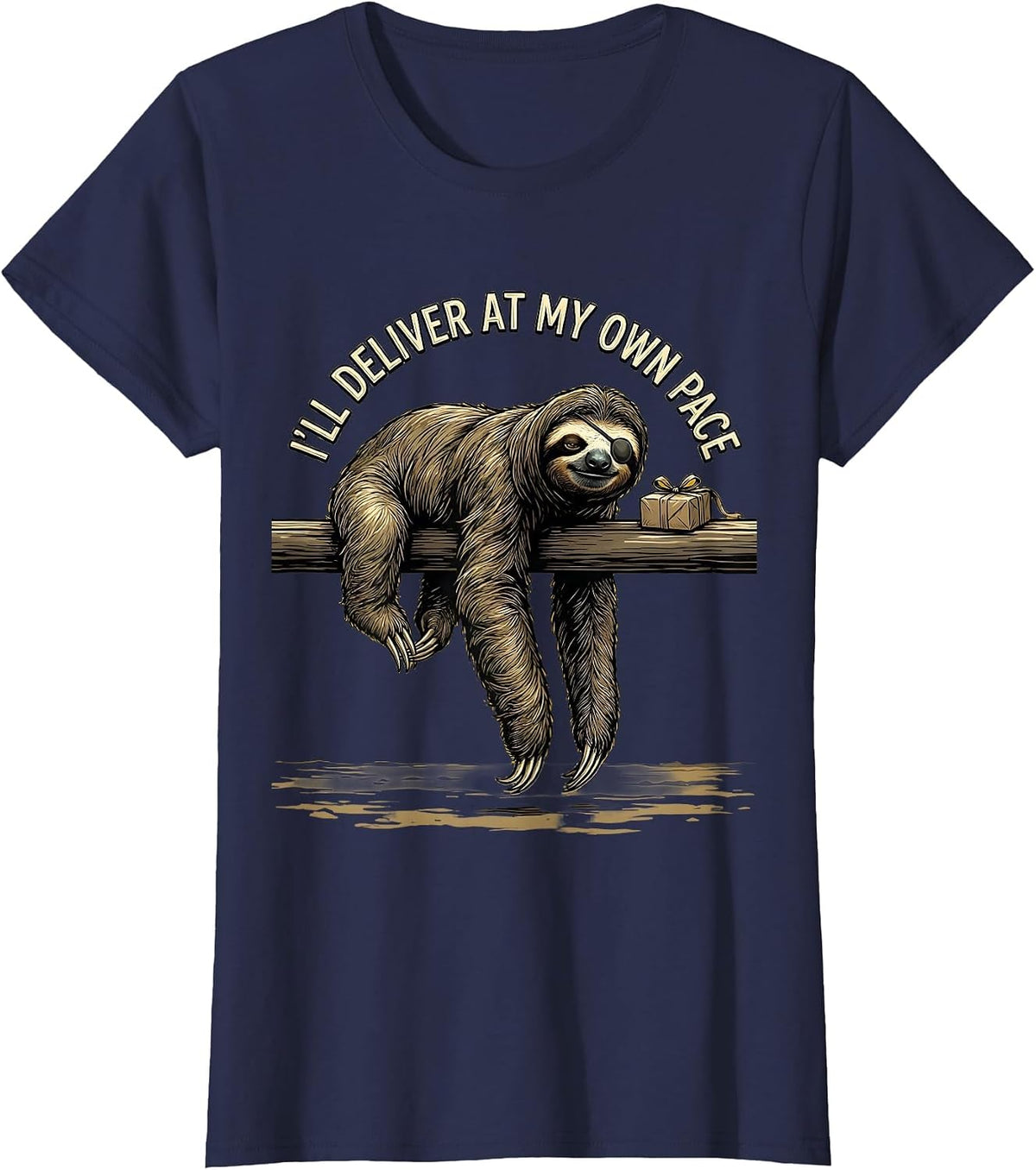 Women's I'll Deliver At My Own Pace Funny Sloth Lover Animal Humor T-Shirt - Navy Blue