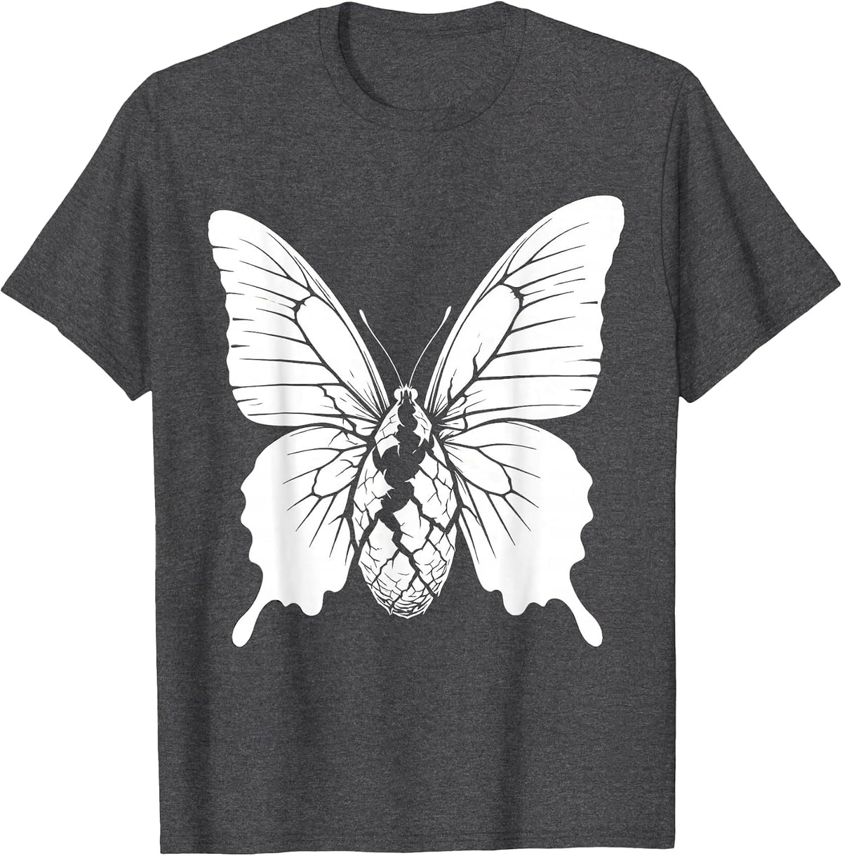 Faith Over Fear Butterfly Emerging From Cocoon T-Shirt - Dark Heather Grey