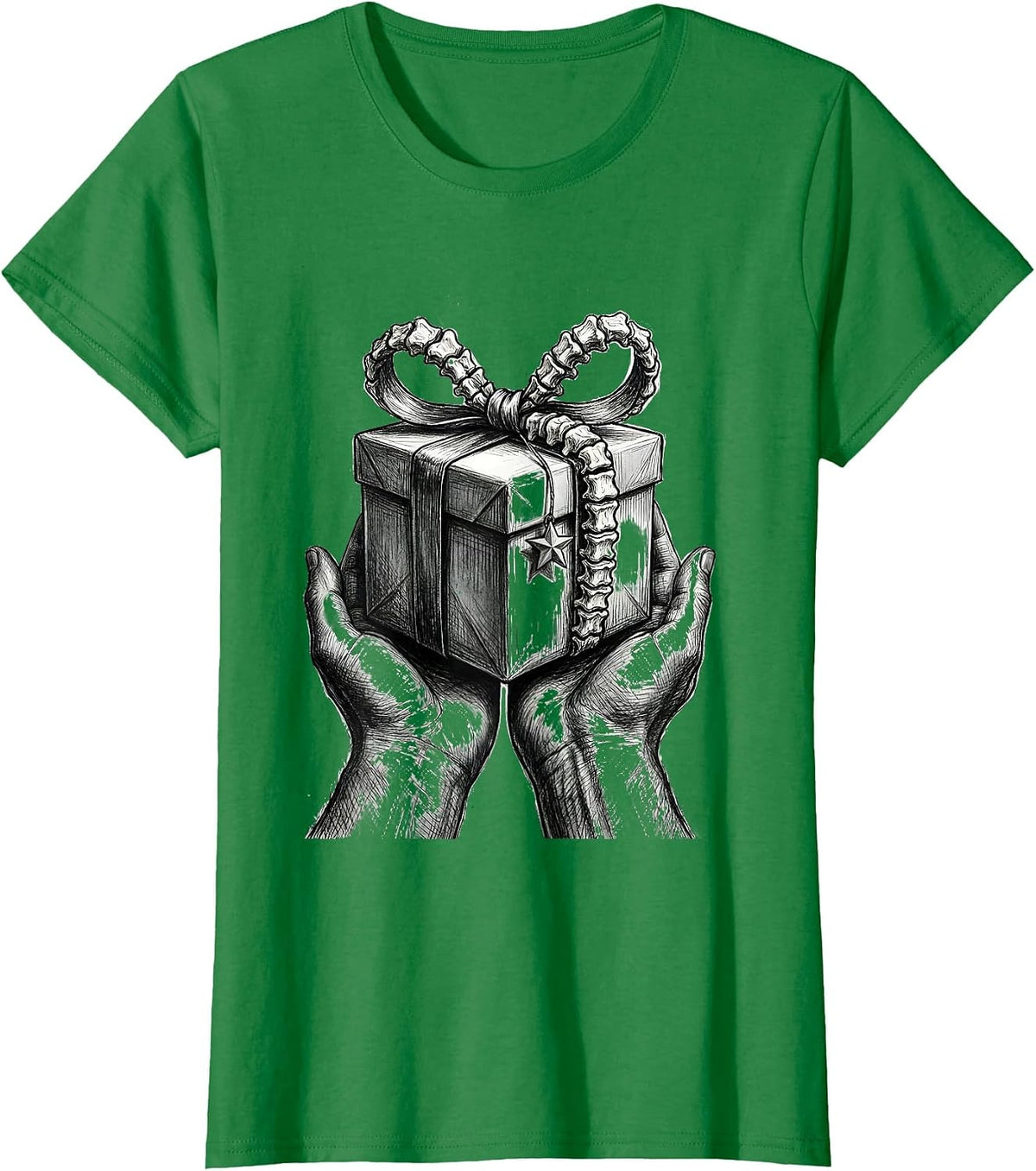Lifting Gift Hands Chiropractic Christmas Humor T-Shirt - Kelly Green