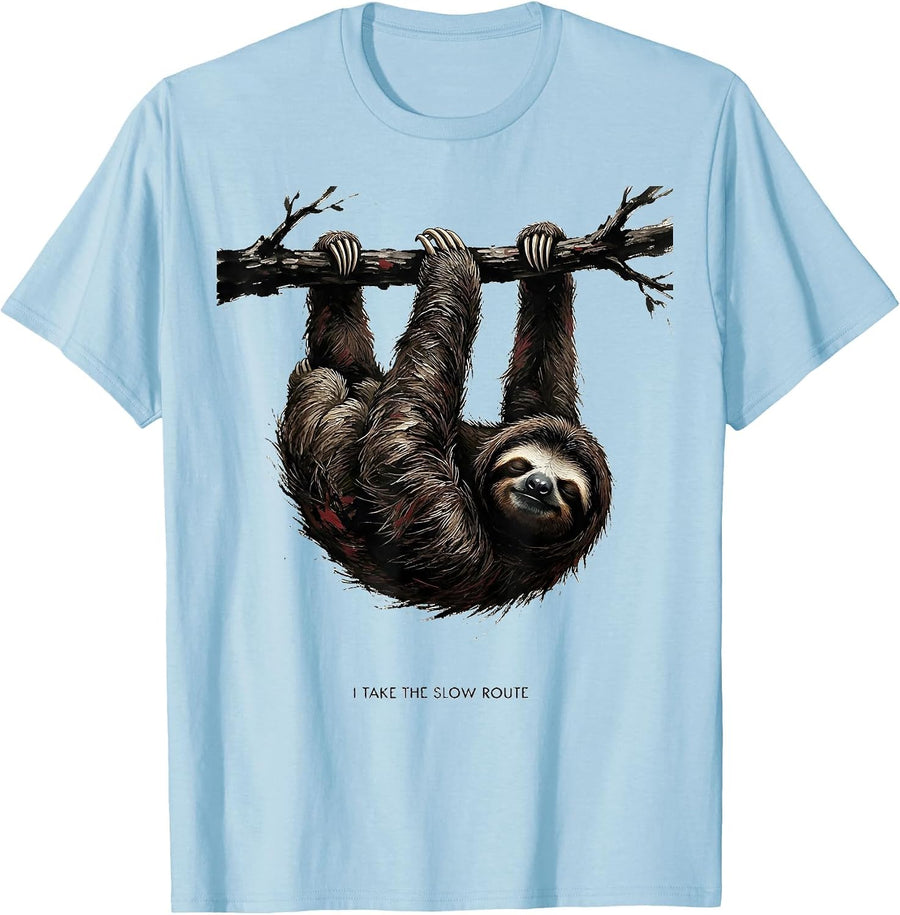 Men's I Take The Slow Route Funny Sloth Lazy Humor Gift T-Shirt - Baby Blue