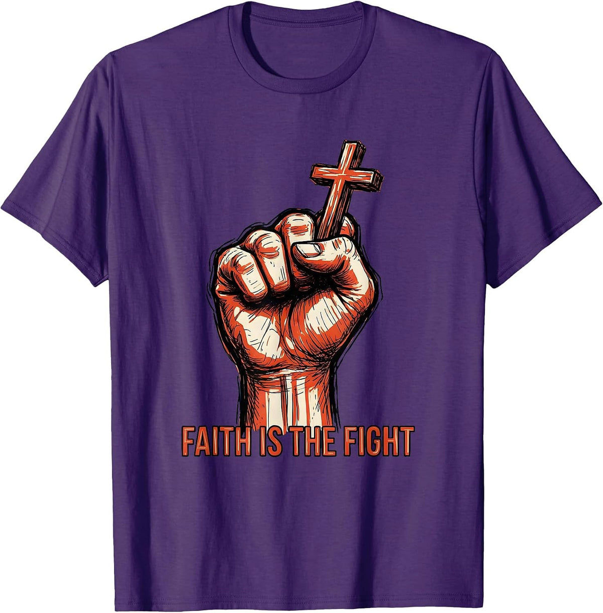 Faith Is the Fight Faith Over Fear Graphic Design T-Shirt - Purple