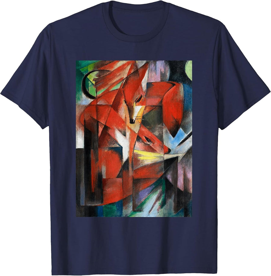 Franz Marcs The Foxes Famous Cubism Painting T-Shirt - Navy Blue