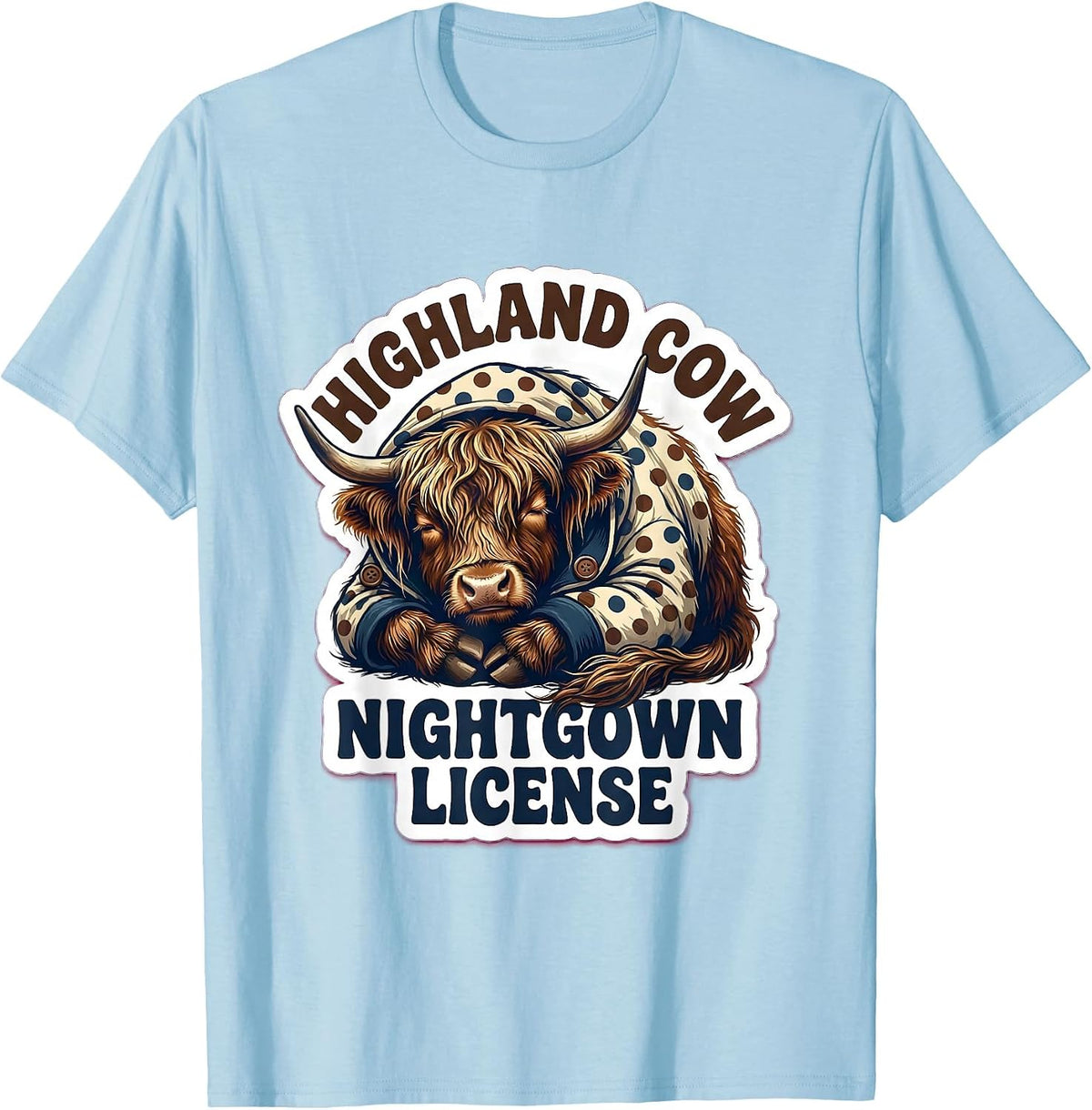 Men's Highland Cow Nightgown License Whimsical Cozy Pajama Humor T-Shirt - Baby Blue