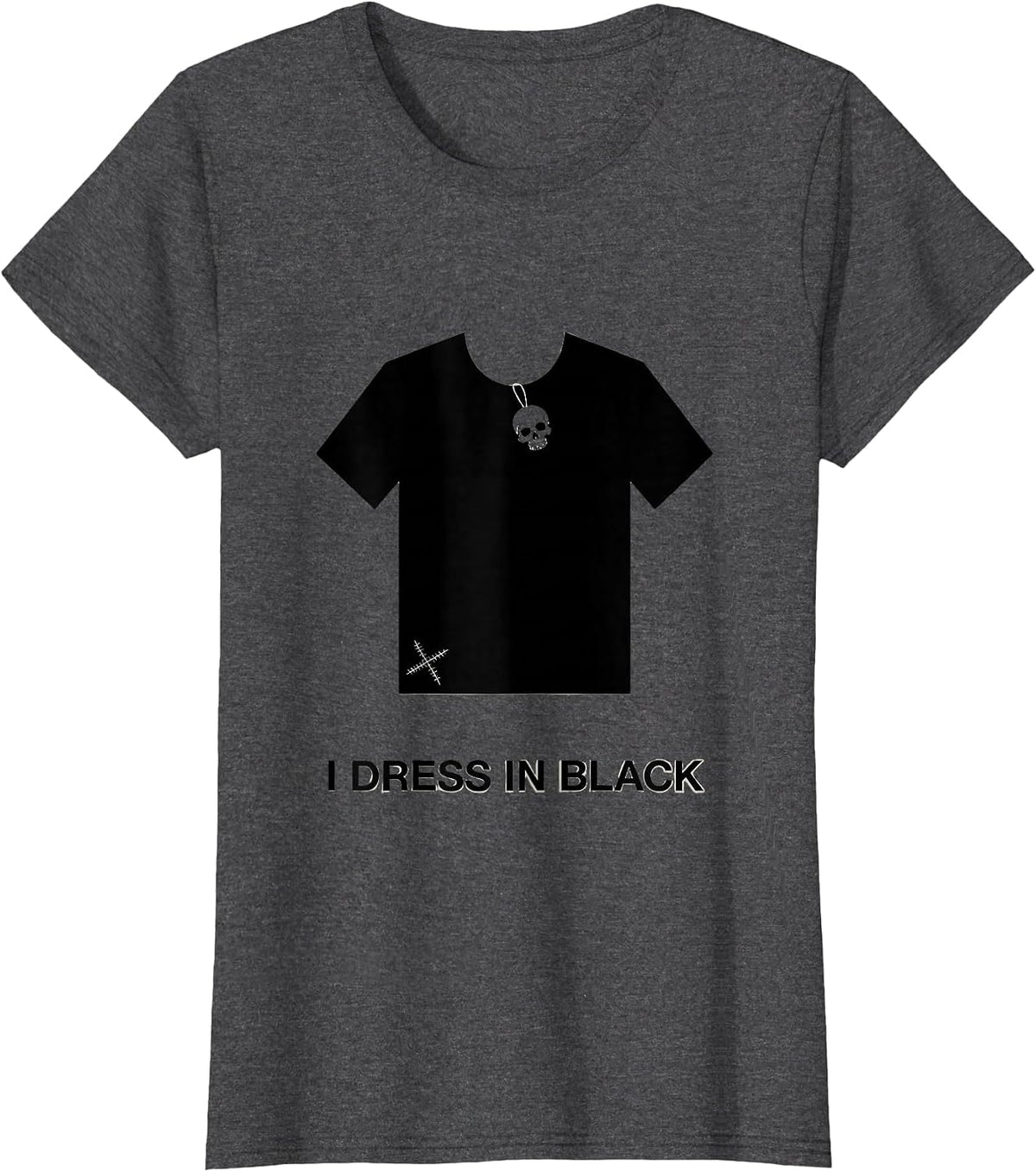 Women's I Dress In Black Minimalist Y2K Grunge Goth Alt Skull T-Shirt - Dark Heather Grey