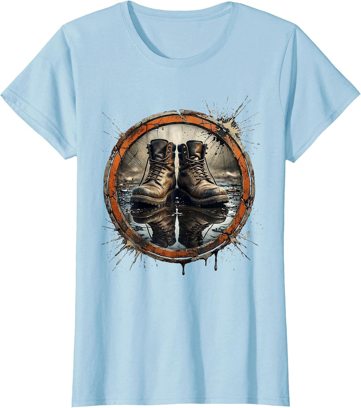 Women's Mechanic Boots Oil Puddle Reflection Graphic T-Shirt - Baby Blue
