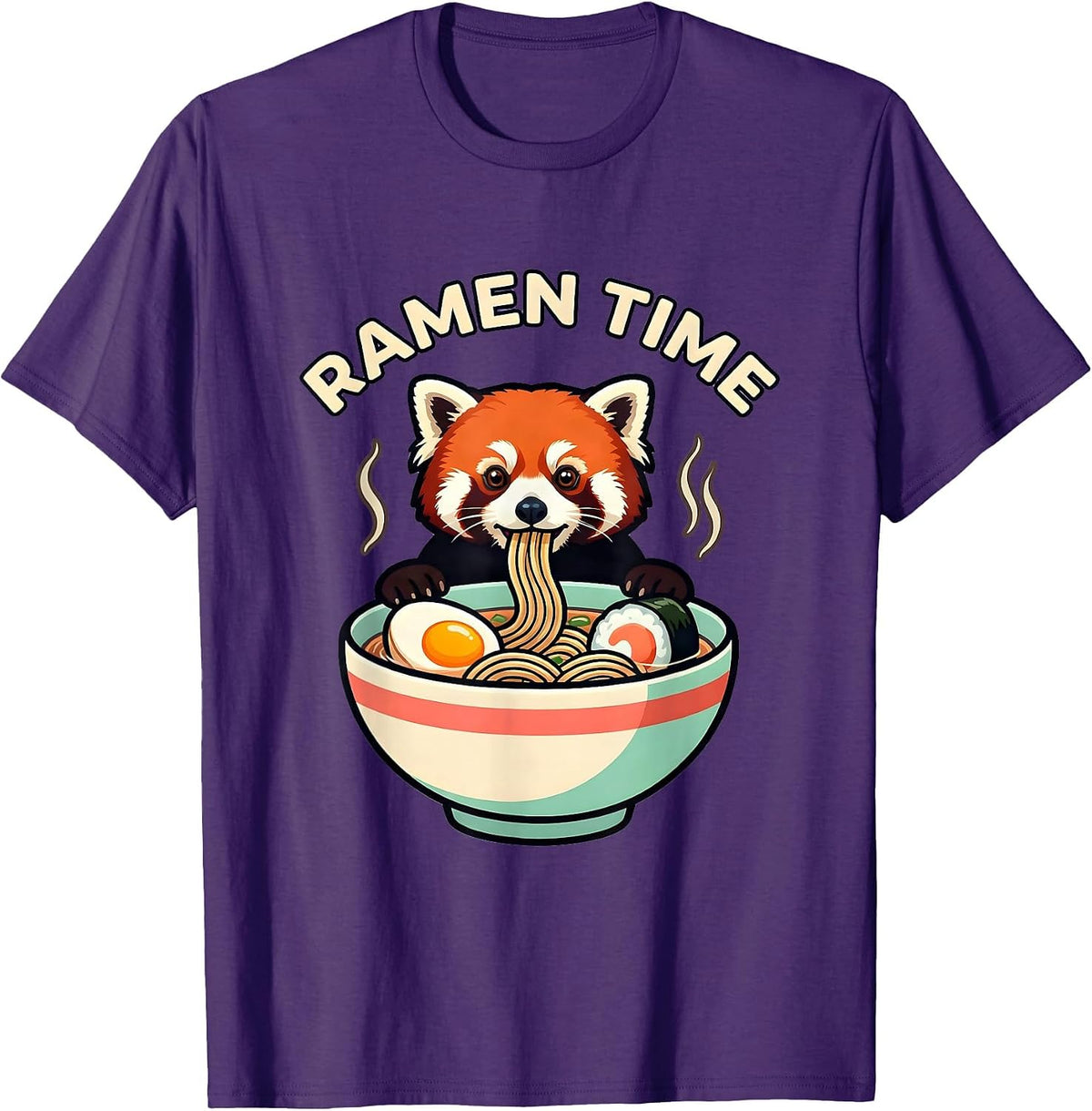 Men's Ramen Time Cute Kawaii Red Panda Eating Ramen Animal Lover T-Shirt - Purple