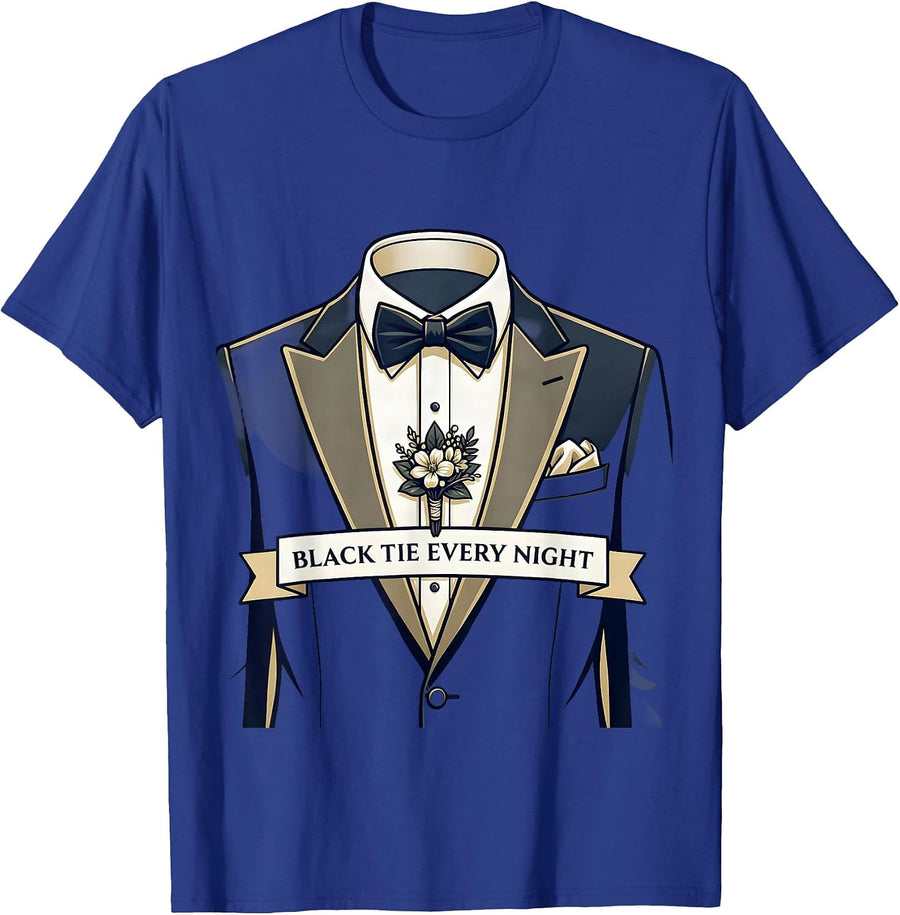 Black Tie Every Night Tuxedo Graphic Design T-Shirt - Royal Blue