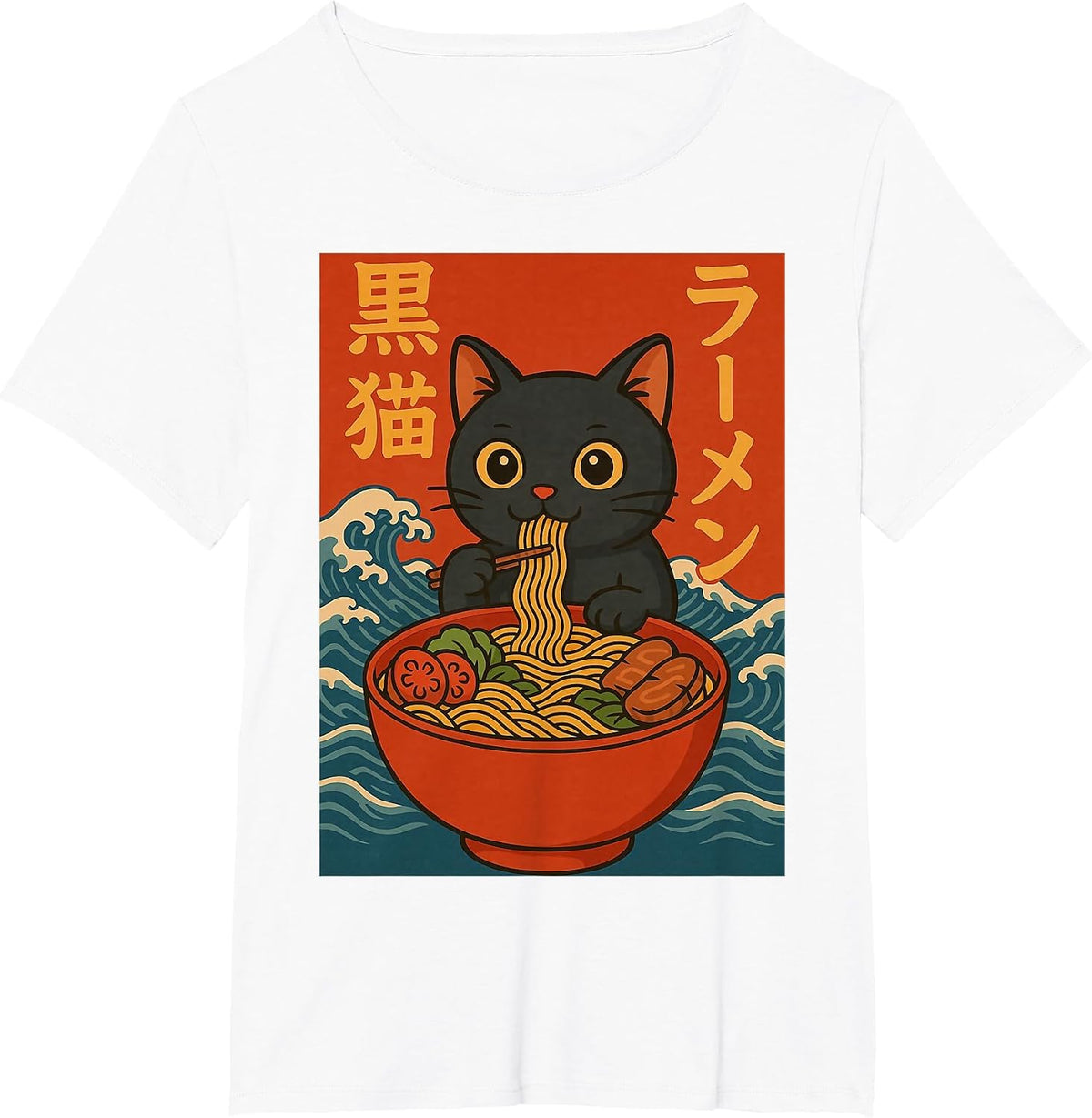 Kawaii Ramen Cat Anime Japanese Noodles Cute T-Shirt - White