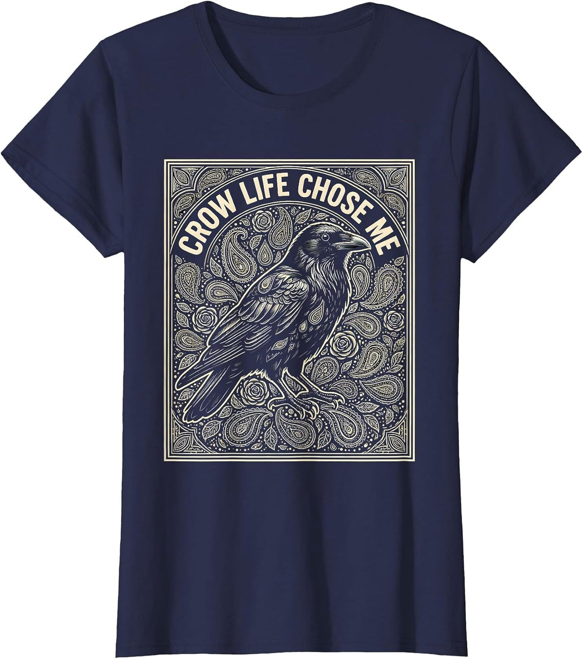 Women's Crow Life Chose Me Bold Crow Design T-Shirt - Navy Blue