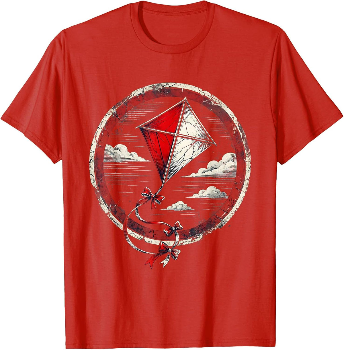 Men's Red White and Blue Kite in Summer Sky T-Shirt - Red
