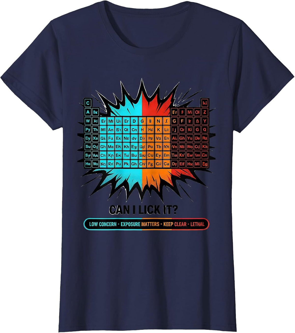 Women's Can I Lick It Periodic Table Funny Science Teacher T-Shirt - Navy Blue