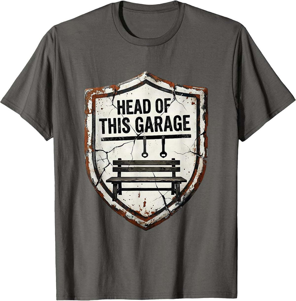 Head Of This Garage Distressed Mechanic Dad Garage Humor T-Shirt - Asphalt Grey