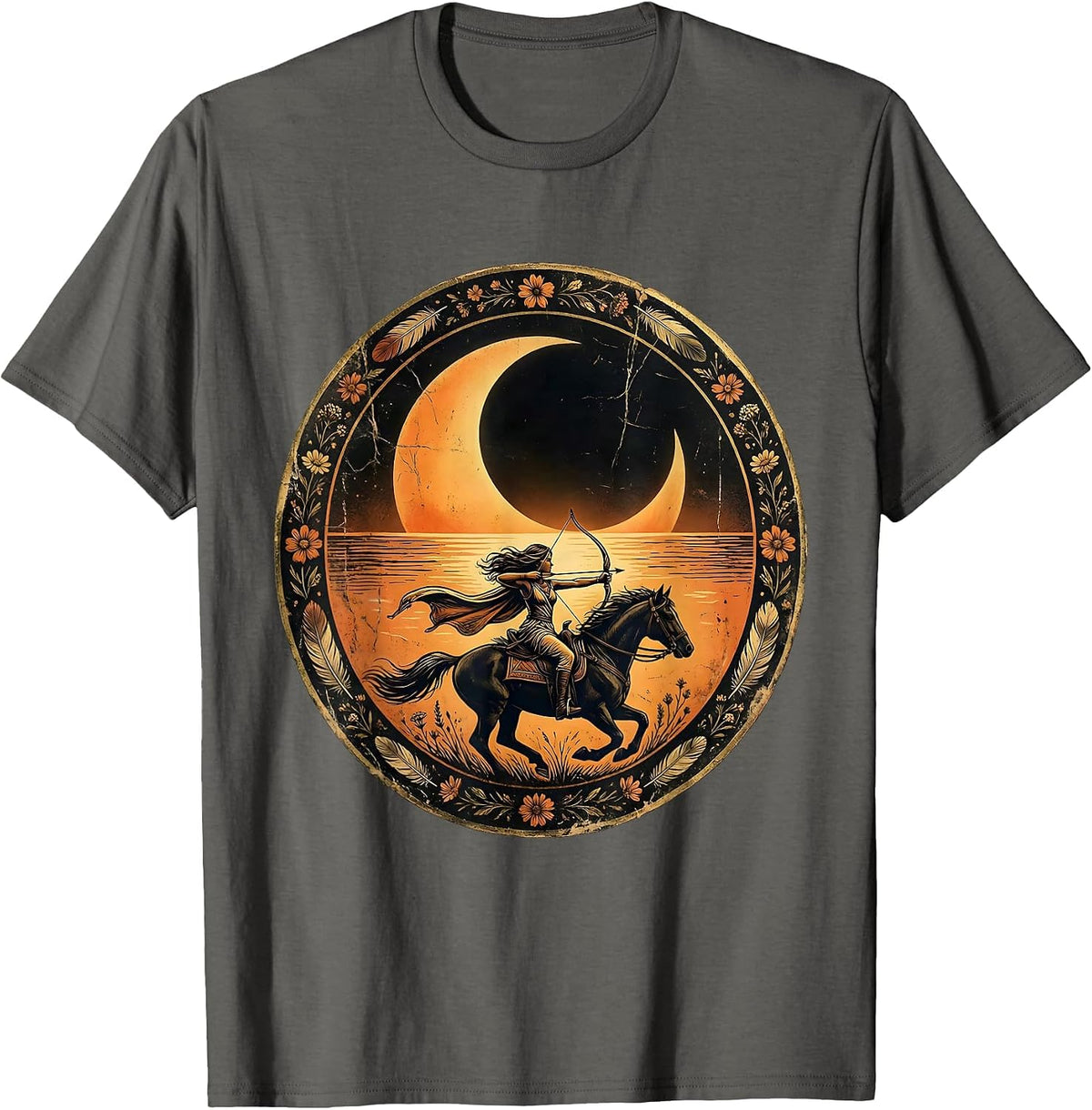Archer on Horseback Dusk Western Riding Design T-Shirt - Asphalt Grey