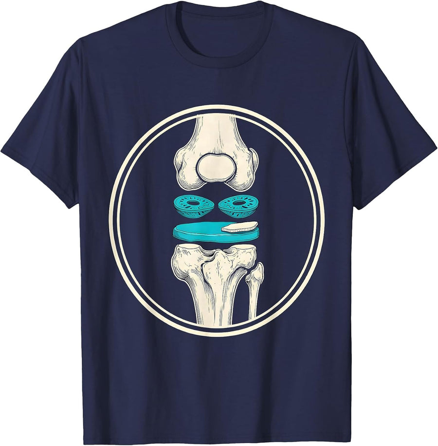 Anatomical Knee Joint Cartilage Illustration T-Shirt - Navy Blue