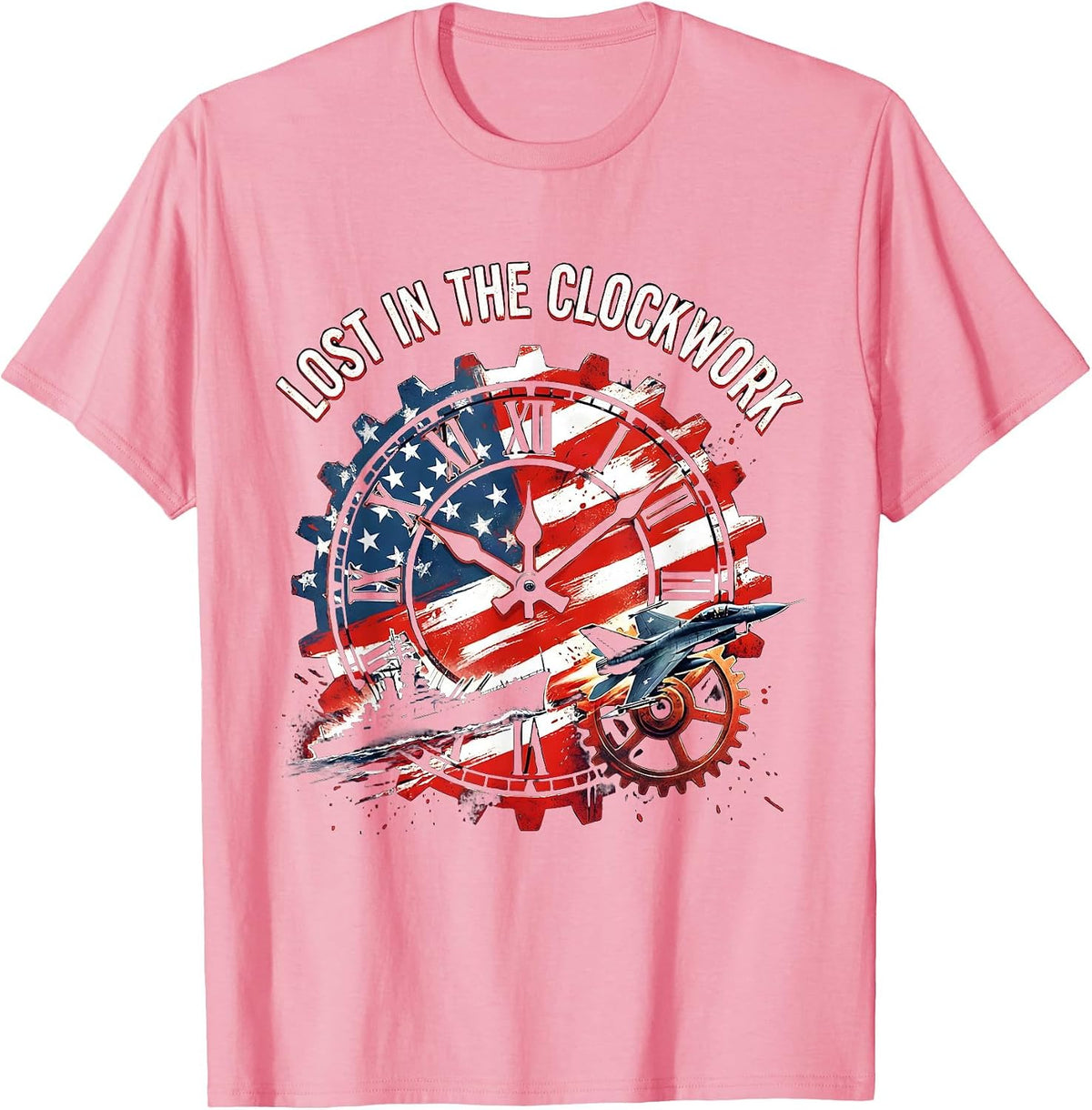 Men's Lost in the Clockwork Steampunk Design T-Shirt - Pink