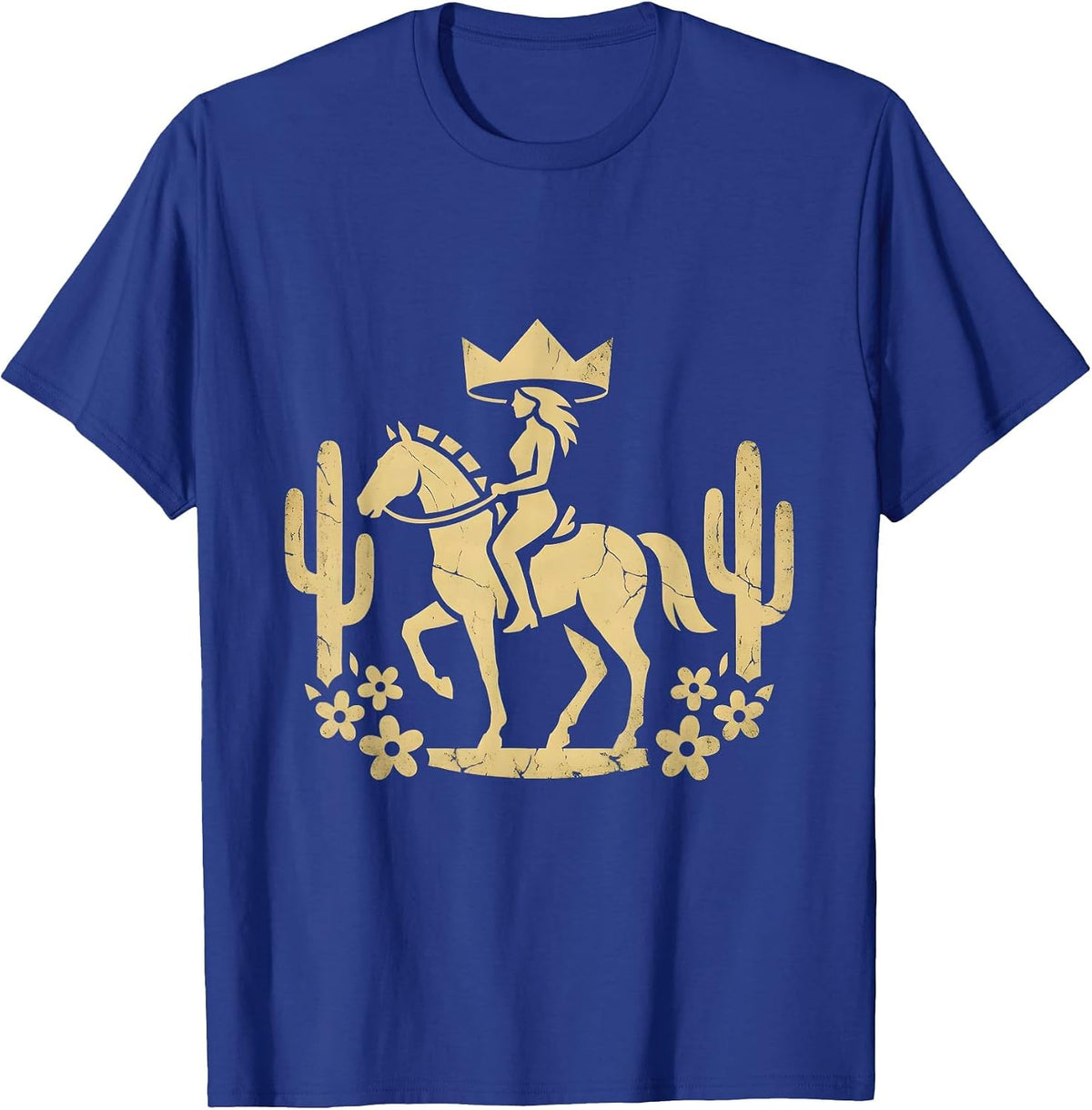 Rodeo Horseback Silhouette at Dusk Graphic T-Shirt - Royal Blue