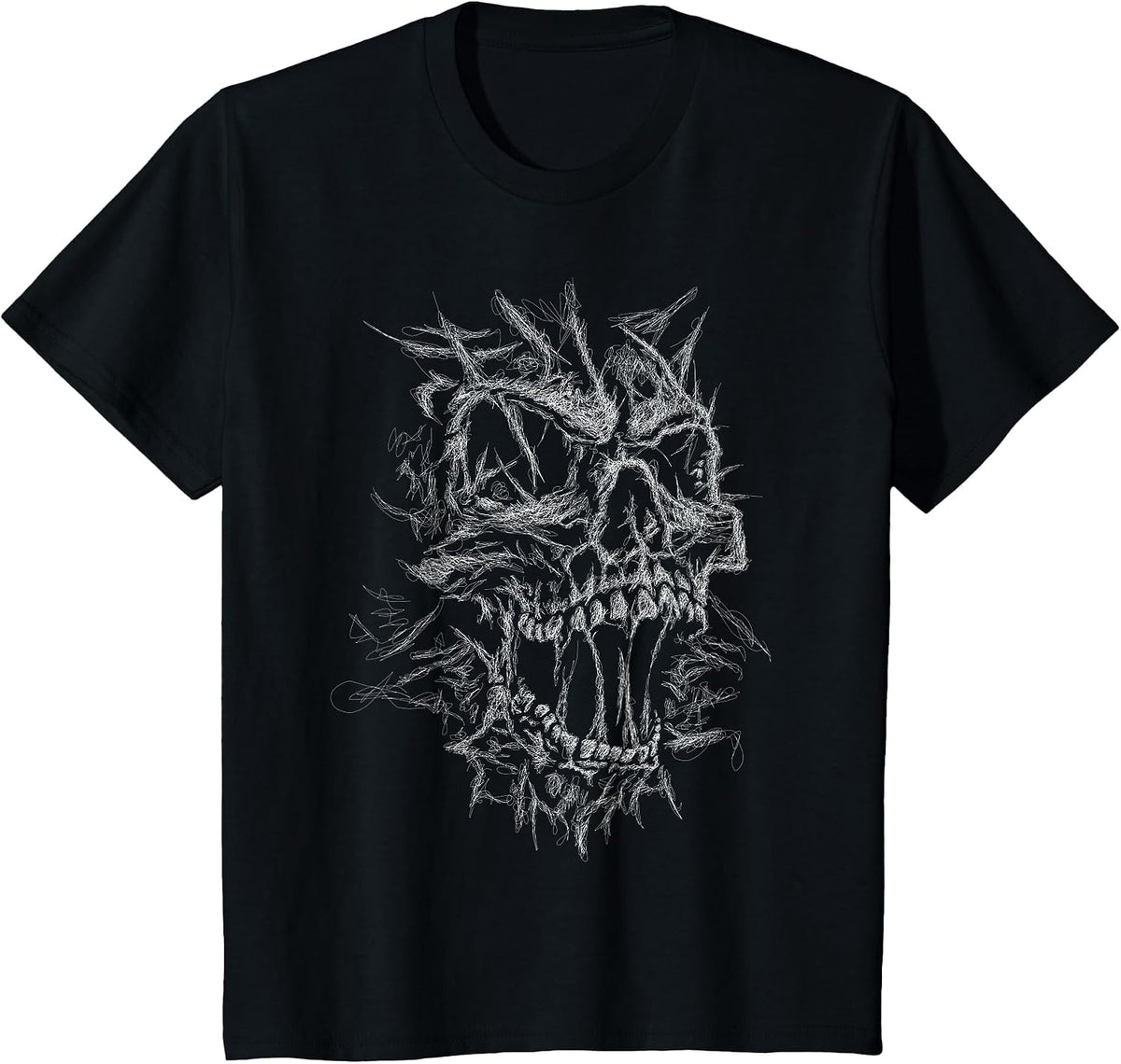 Skull face Scribble Black Art Head for Lover Skeleton Sketch T-Shirt - Black