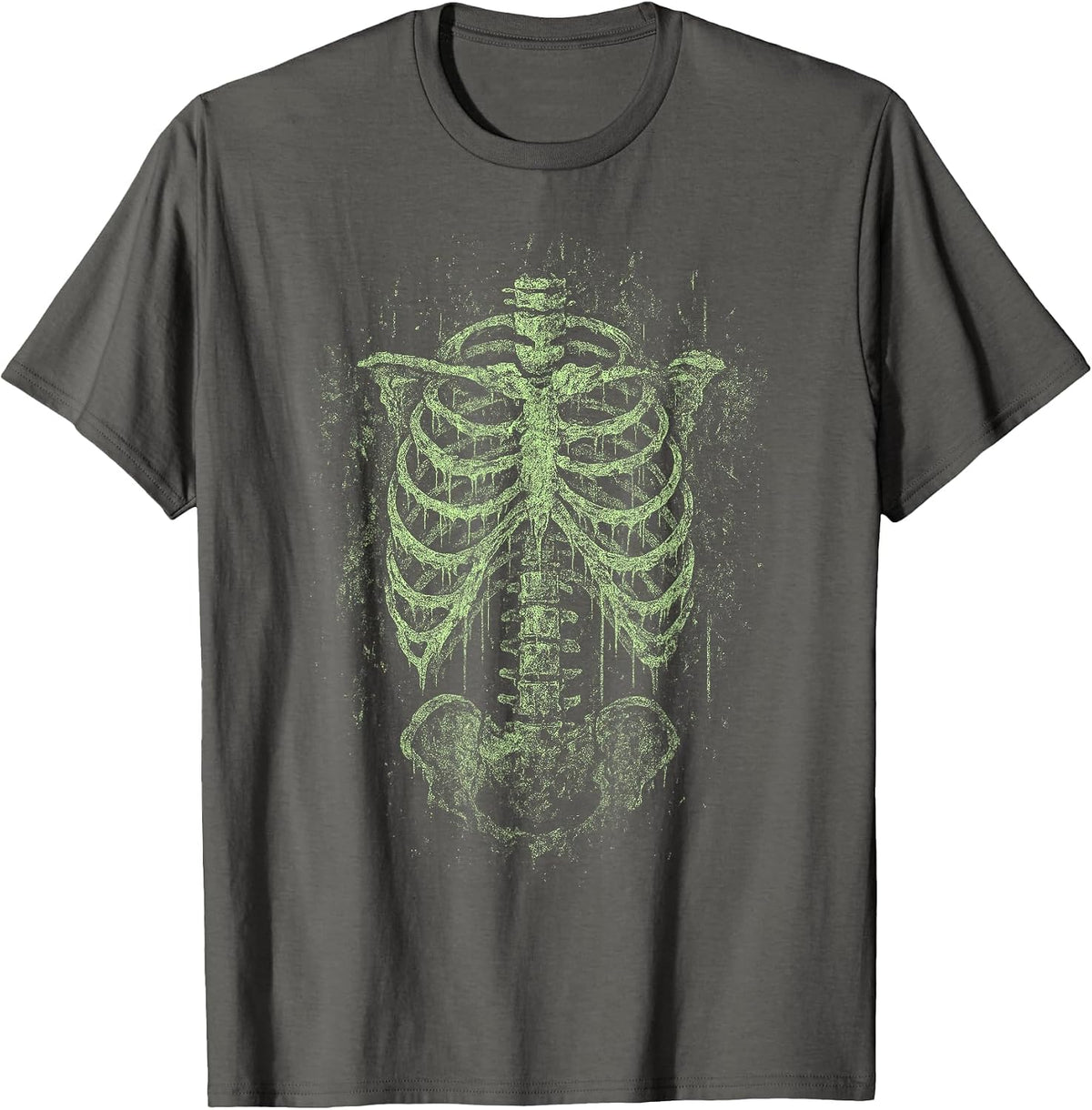 Green Skeleton Ribcage Goth Grunge Occult Death Dark Alt T-Shirt - Asphalt Grey
