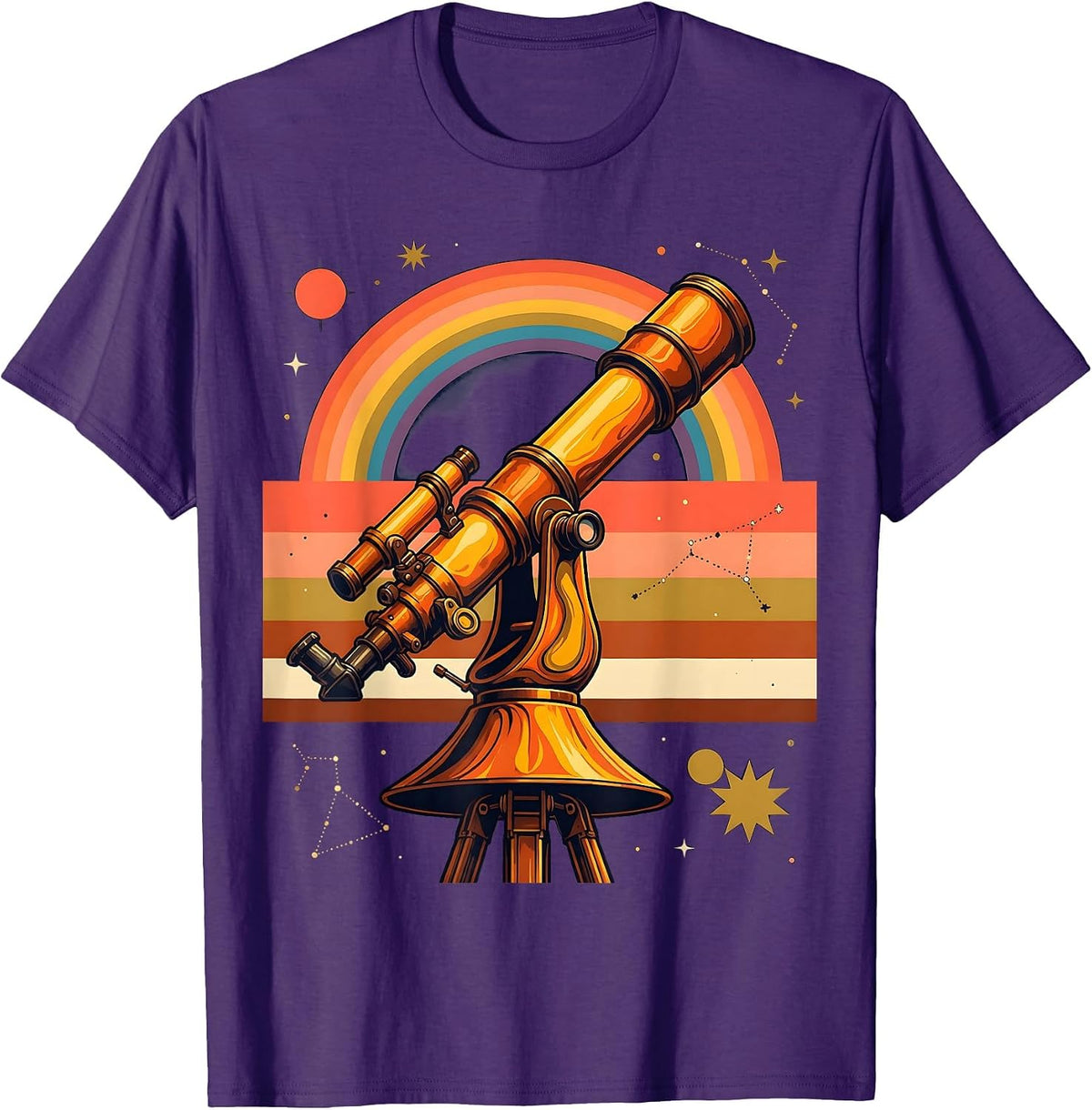 Stargazing Telescope Night Sky Illustration T-Shirt - Purple