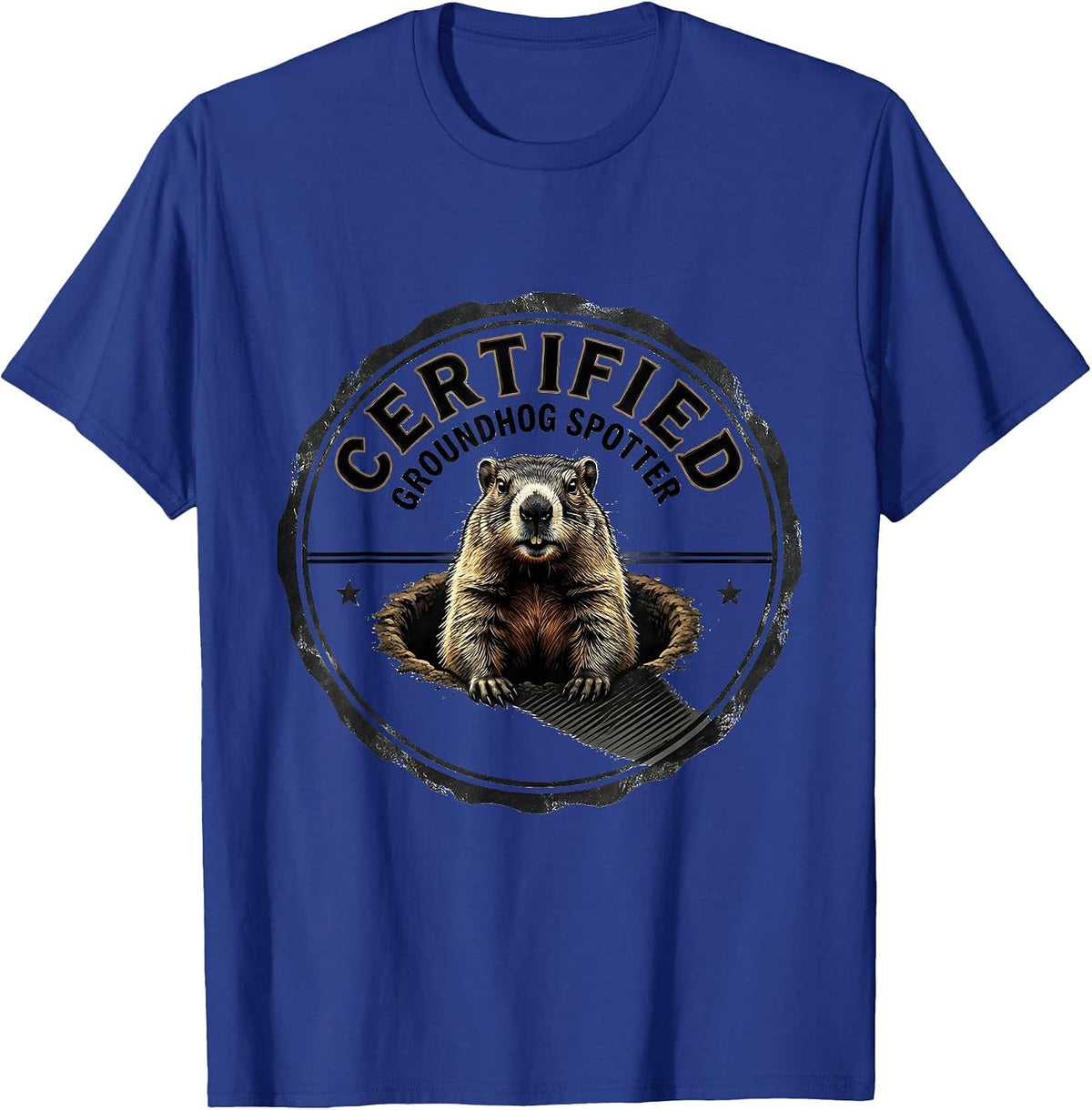 Certified Groundhog Spotter Vintage Emblem Humor Groundhog T-Shirt - Royal Blue